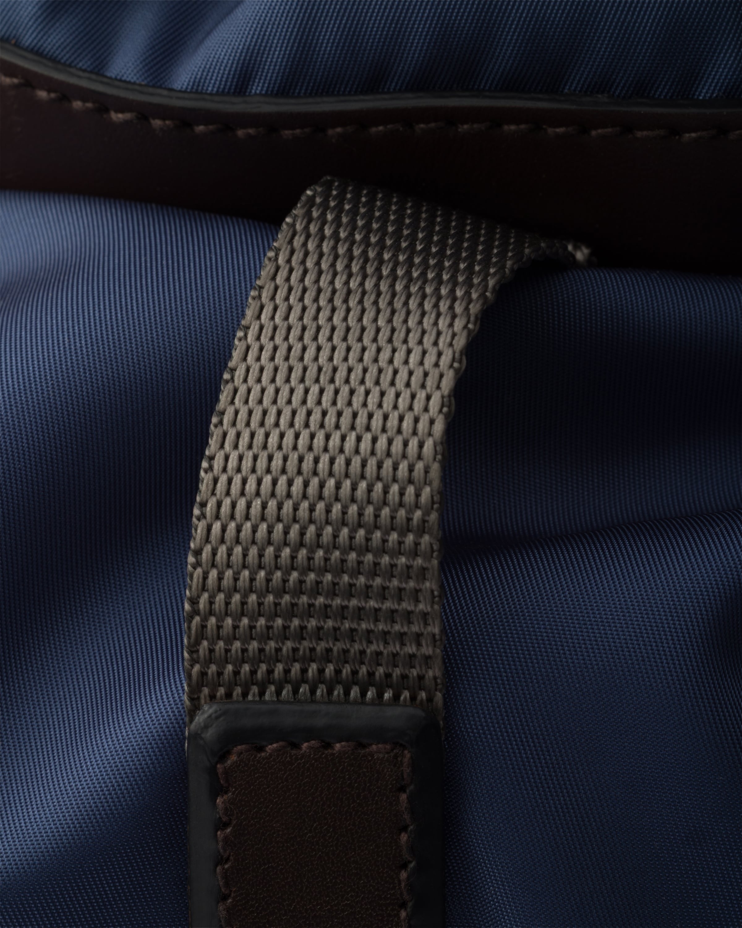 Re-Nylon and leather backpack Aviation Blue