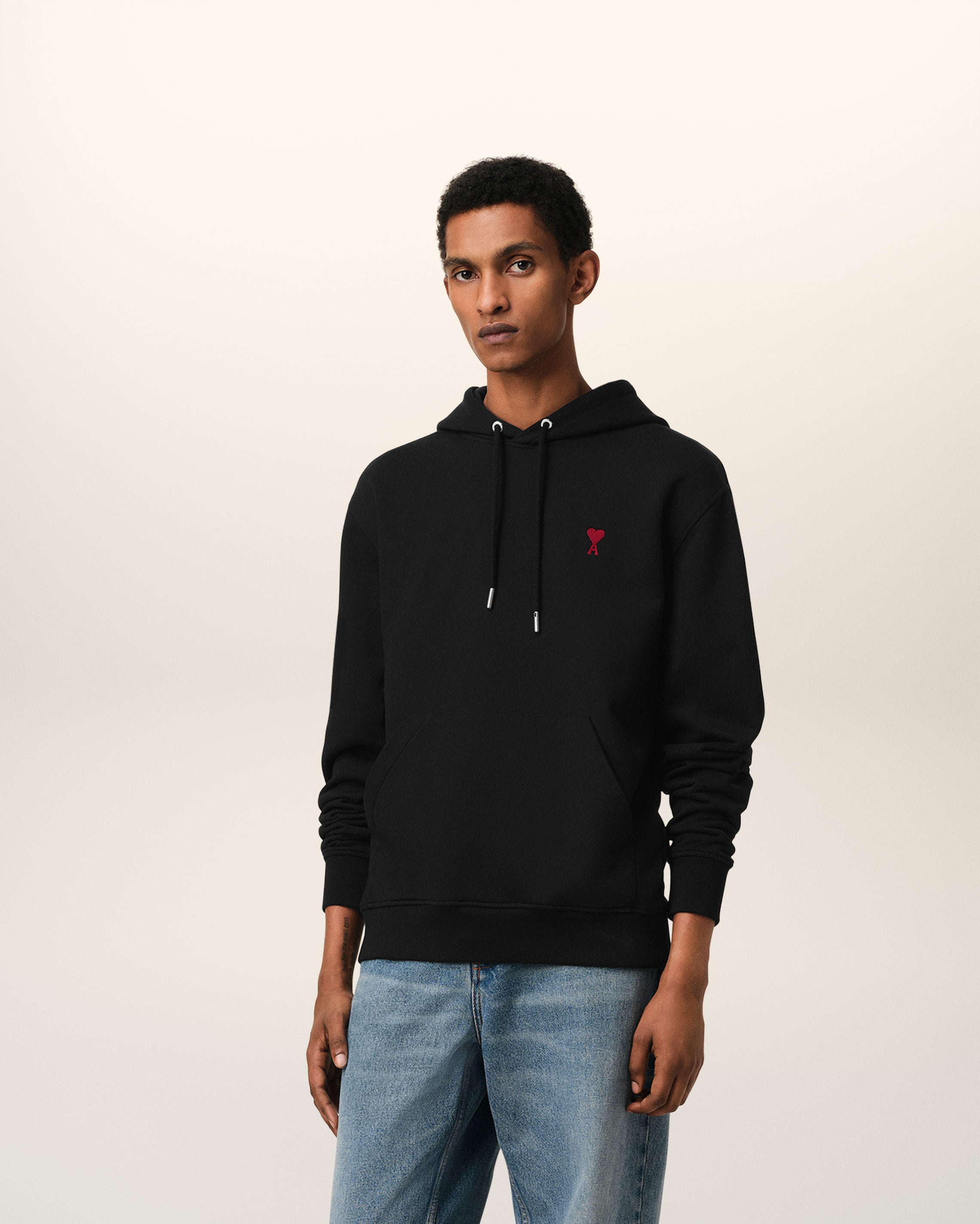 BLACK COTTON AMI DE COEUR HOODIE BLACK