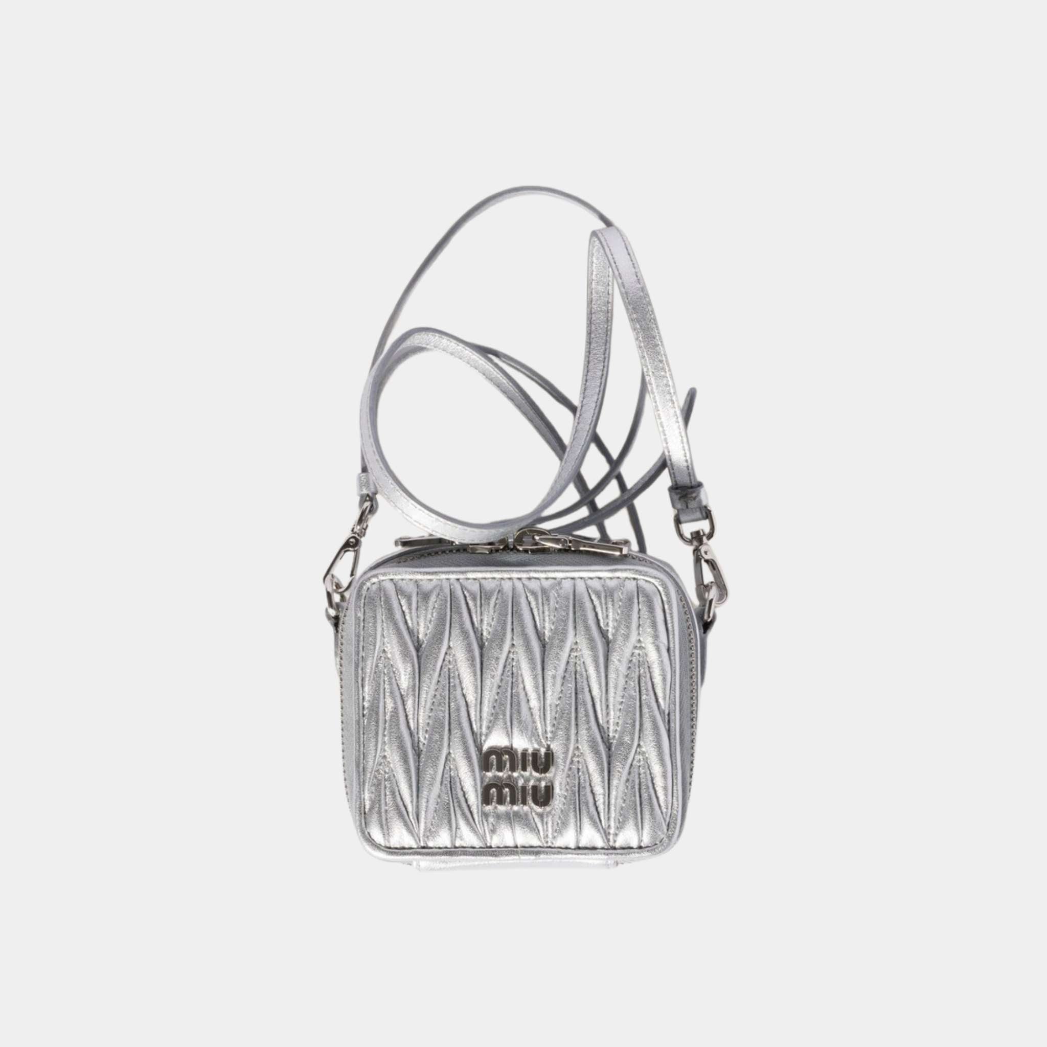 Matelasse Nappa Leather Mini Square Pouch - Silver