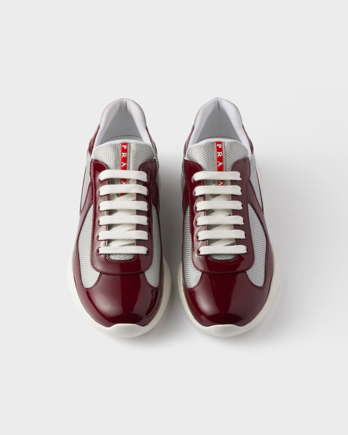Patent Leather and Technical Fabric Prada America's Cup Sneakers - Burgundy/Silver