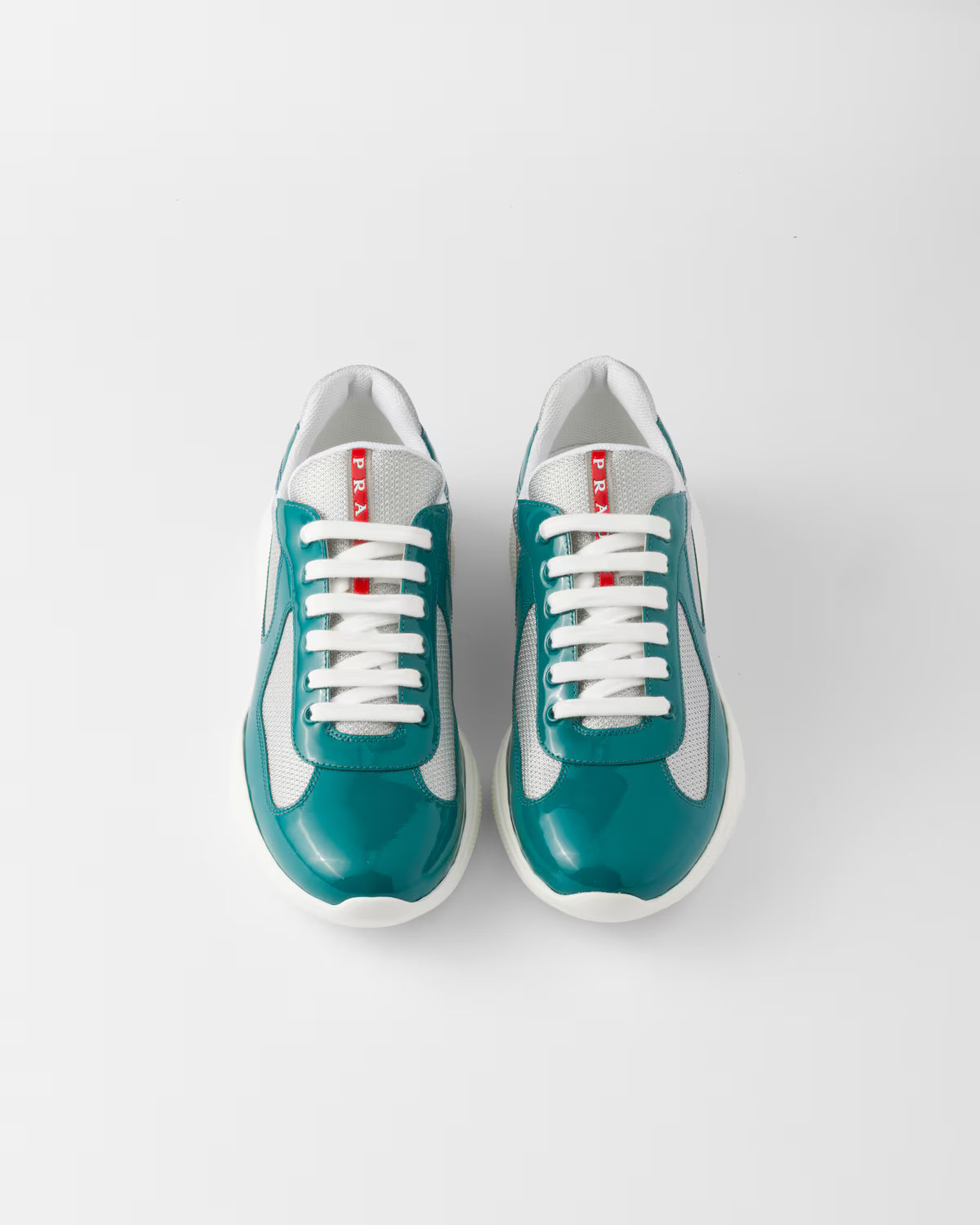 Patent Leather and Technical Fabric Prada America's Cup Sneakers - Lagoon Blue/Silver