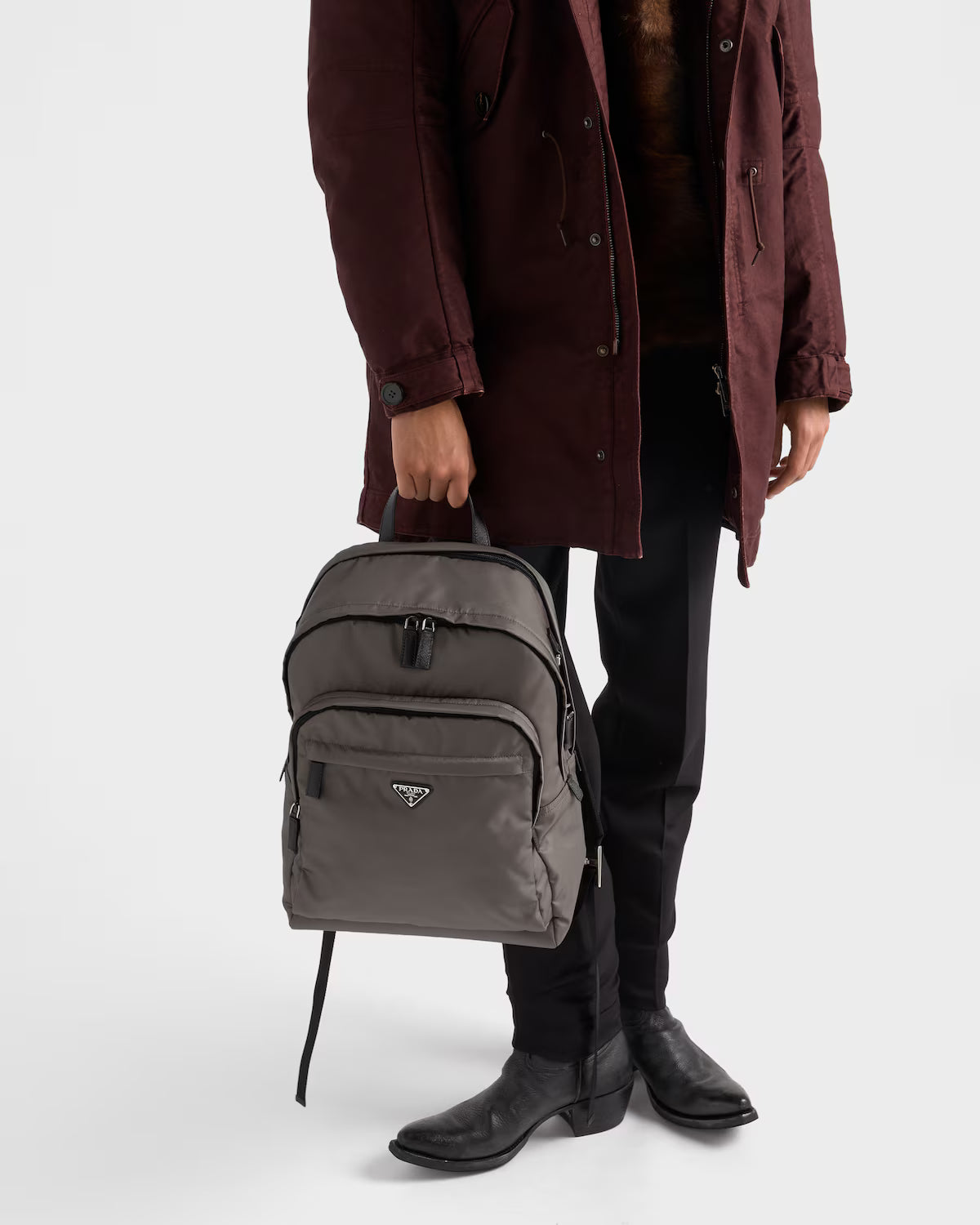 Re-Nylon and Saffiano leather backpack Forest Green