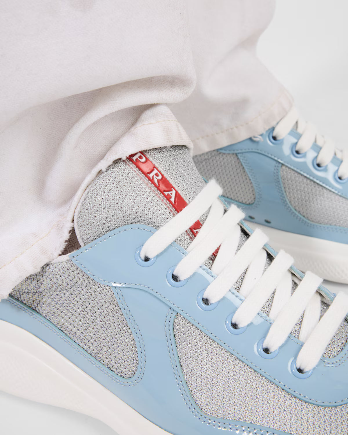 Patent Leather and Technical Fabric Prada America's Cup Sneakers - Silver/Celeste