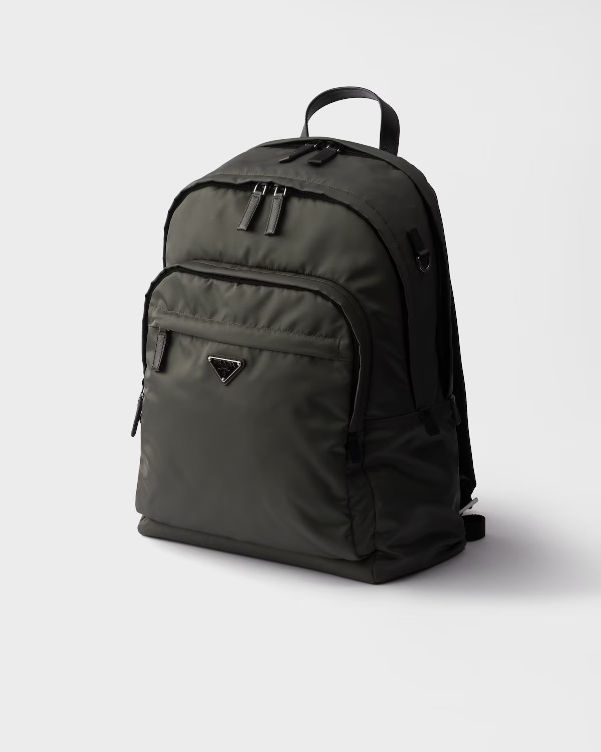 Re-Nylon and Saffiano leather backpack Forest Green
