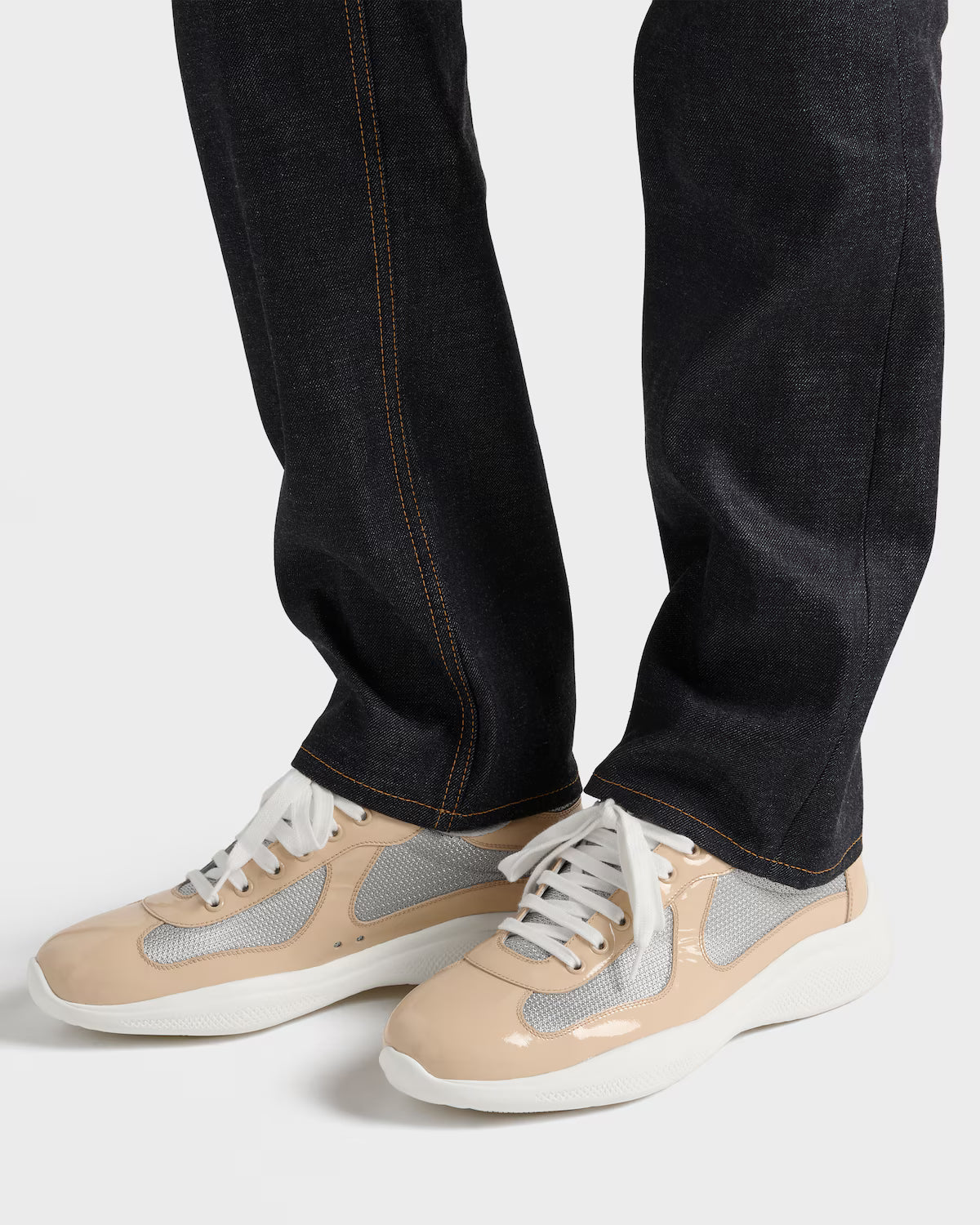 Patent Leather and Technical Fabric Prada America's Cup Sneakers - Quartz/Silver