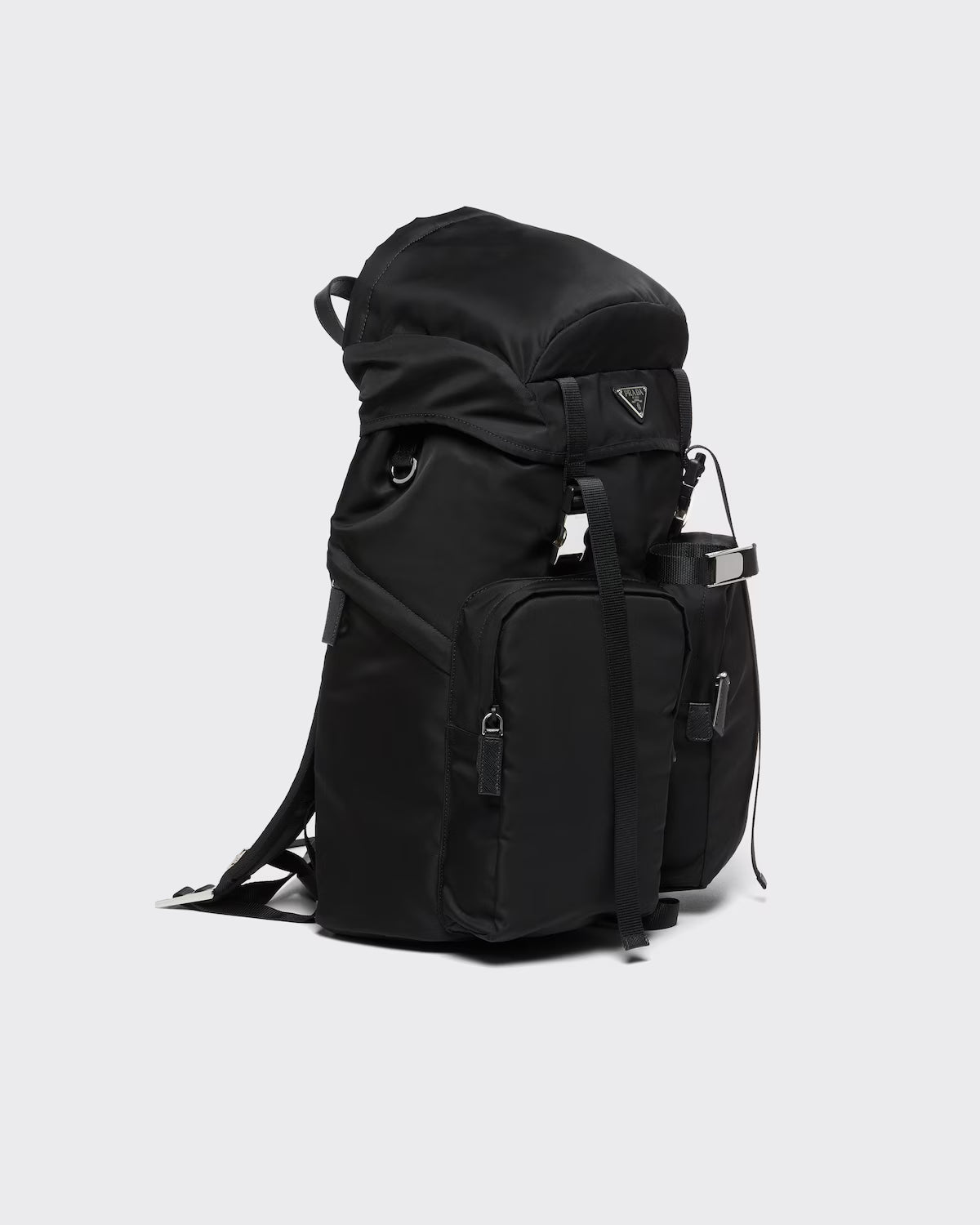 Re-Nylon and Saffiano leather backpack Black