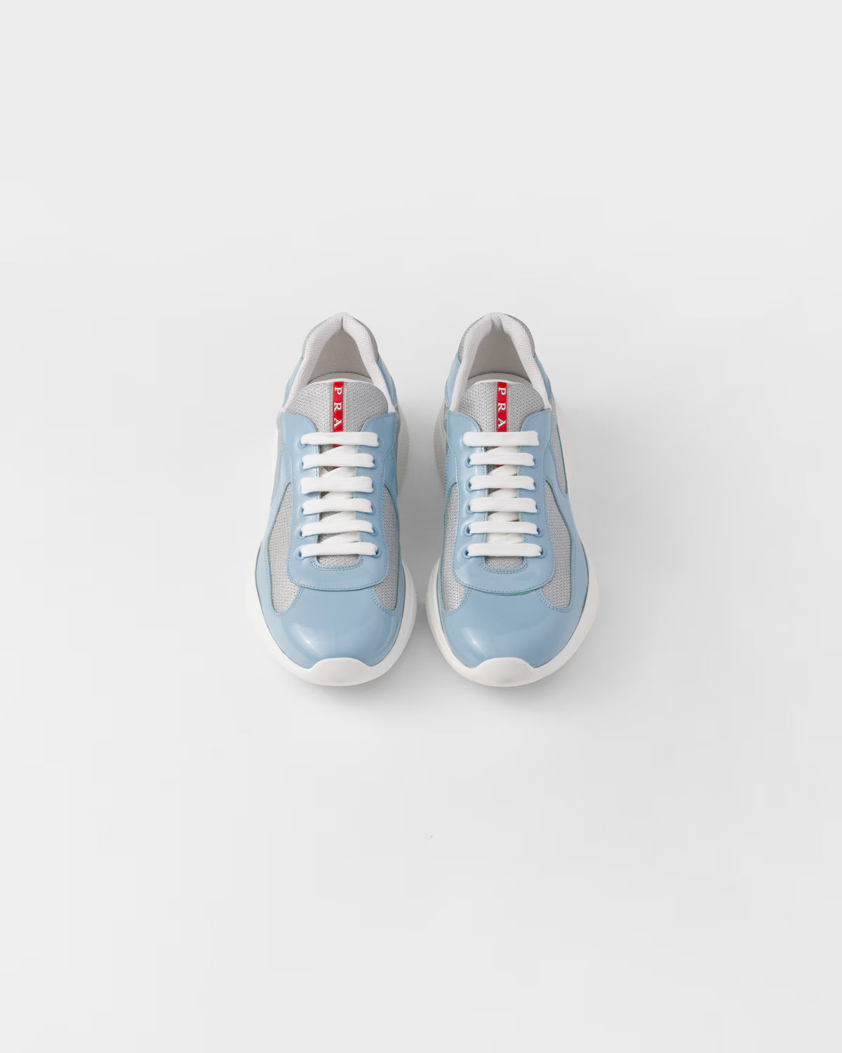 Patent Leather and Technical Fabric Prada America's Cup Sneakers - Silver/Celeste