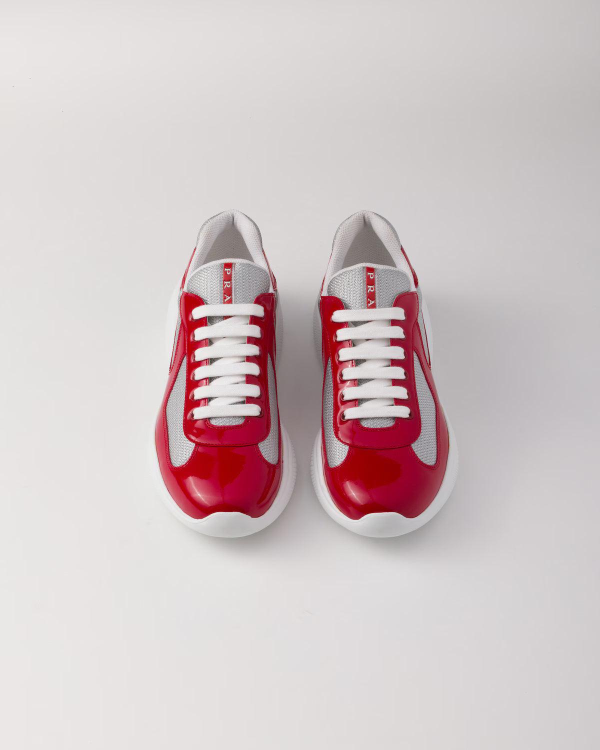 Patent Leather and Technical Fabric Prada America's Cup Sneakers - Red/Silver