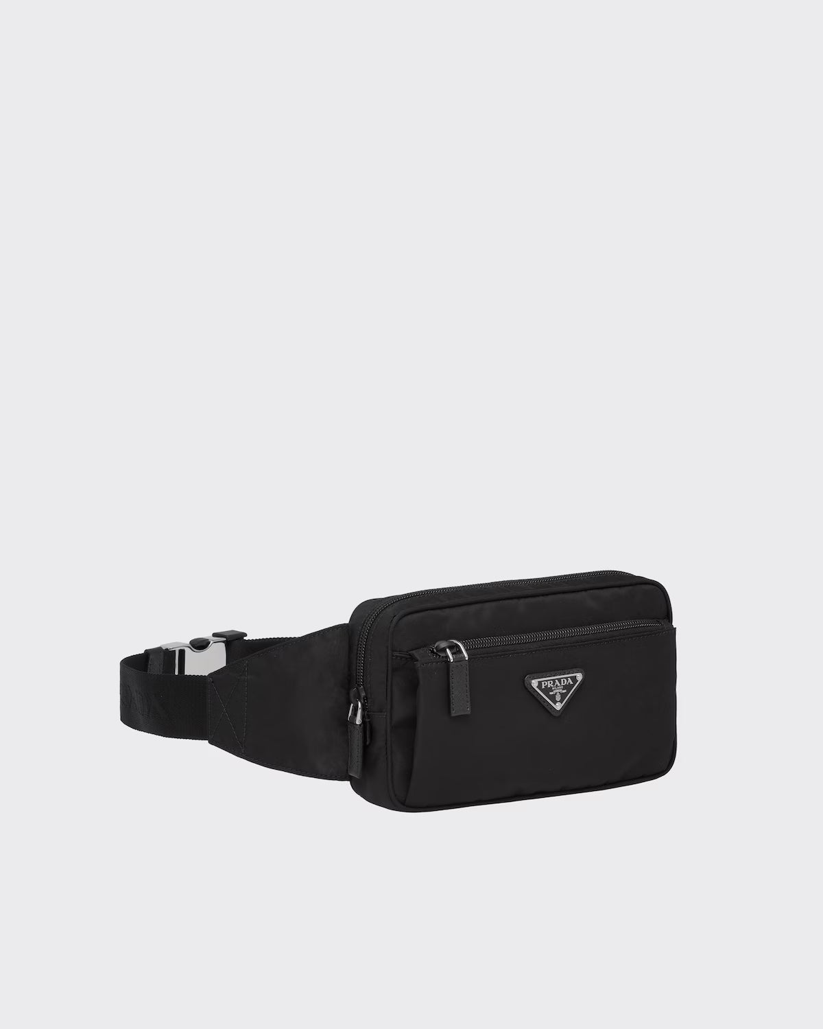 Re-Nylon and Saffiano leather belt bag Black