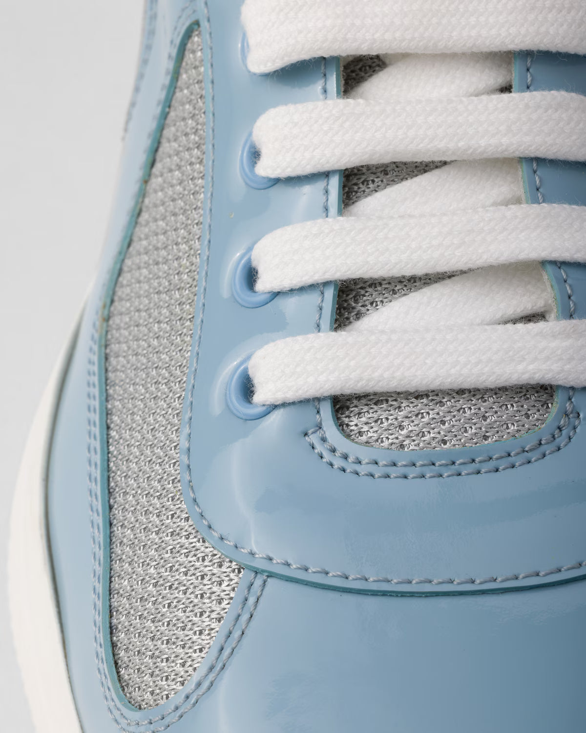 Patent Leather and Technical Fabric Prada America's Cup Sneakers - Silver/Celeste
