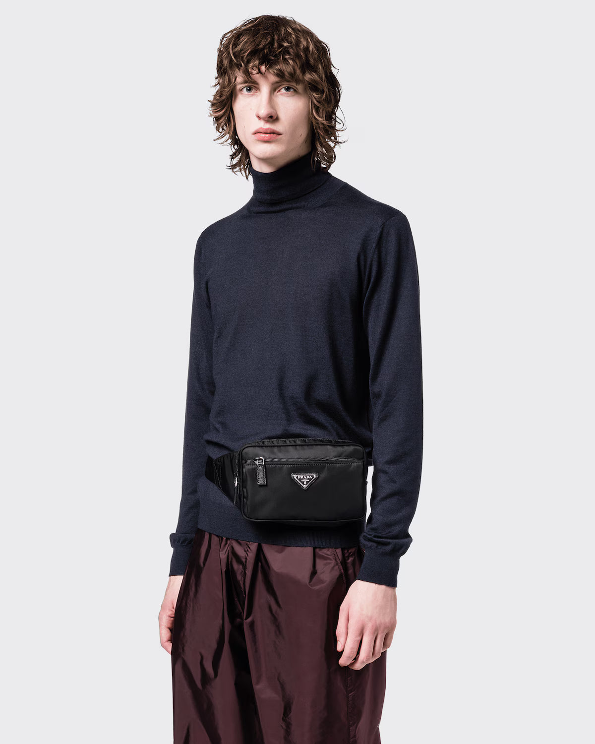 Re-Nylon and Saffiano leather belt bag Black