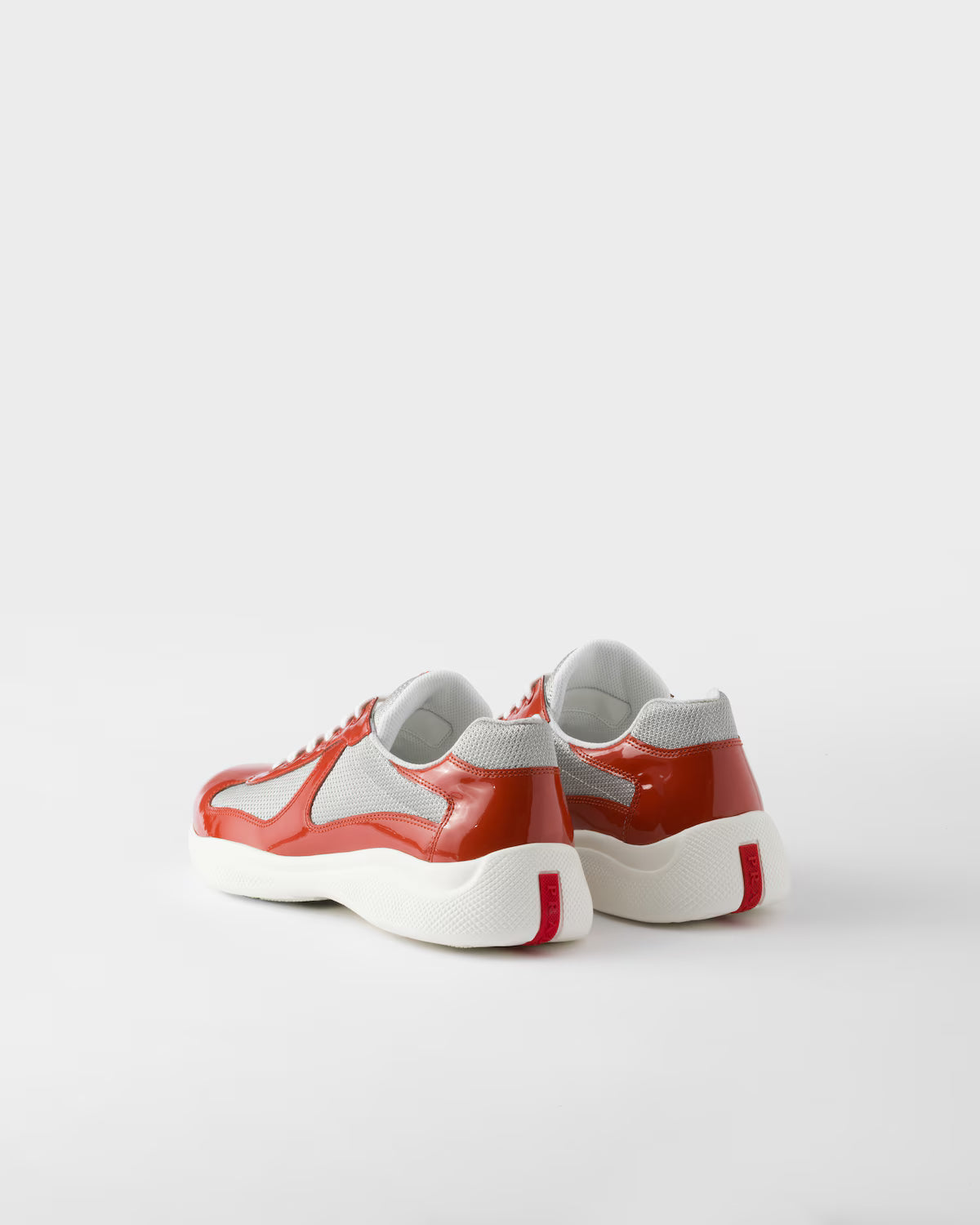 Patent Leather and Technical Fabric Prada America's Cup Sneakers - Copper/Silver