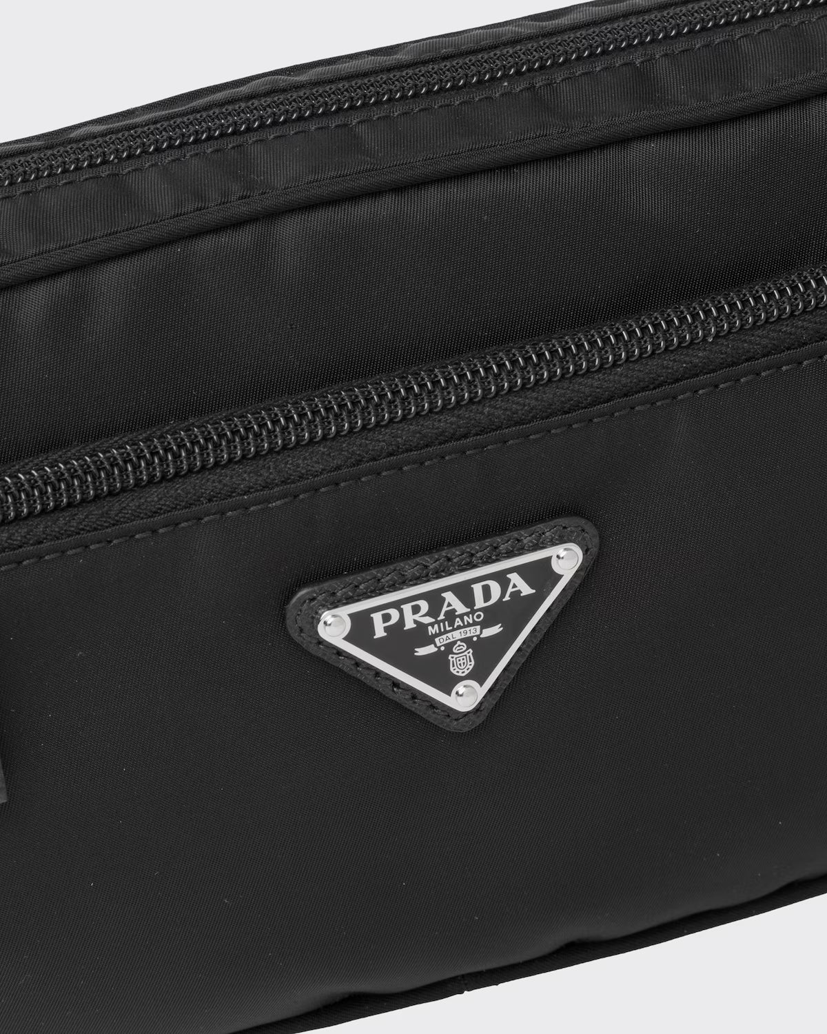 Re-Nylon and Saffiano leather belt bag Black