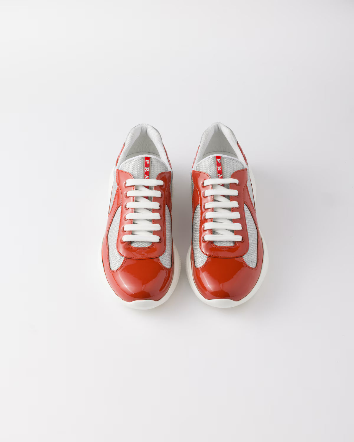 Patent Leather and Technical Fabric Prada America's Cup Sneakers - Copper/Silver