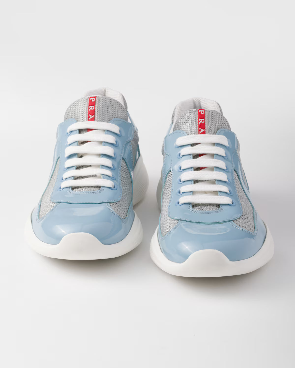 Patent Leather and Technical Fabric Prada America's Cup Sneakers - Silver/Celeste