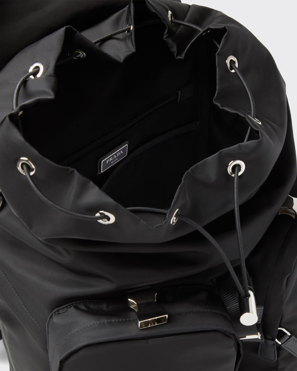 Re-Nylon and Saffiano leather backpack Black