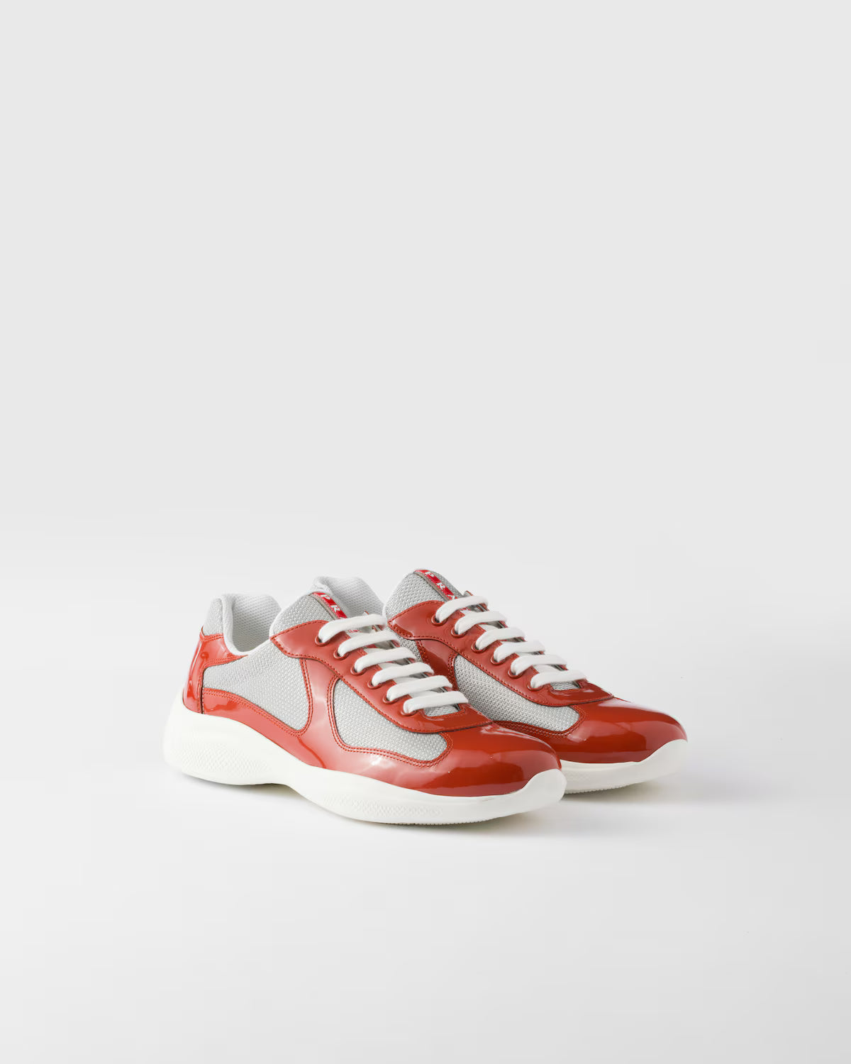 Patent Leather and Technical Fabric Prada America's Cup Sneakers - Copper/Silver