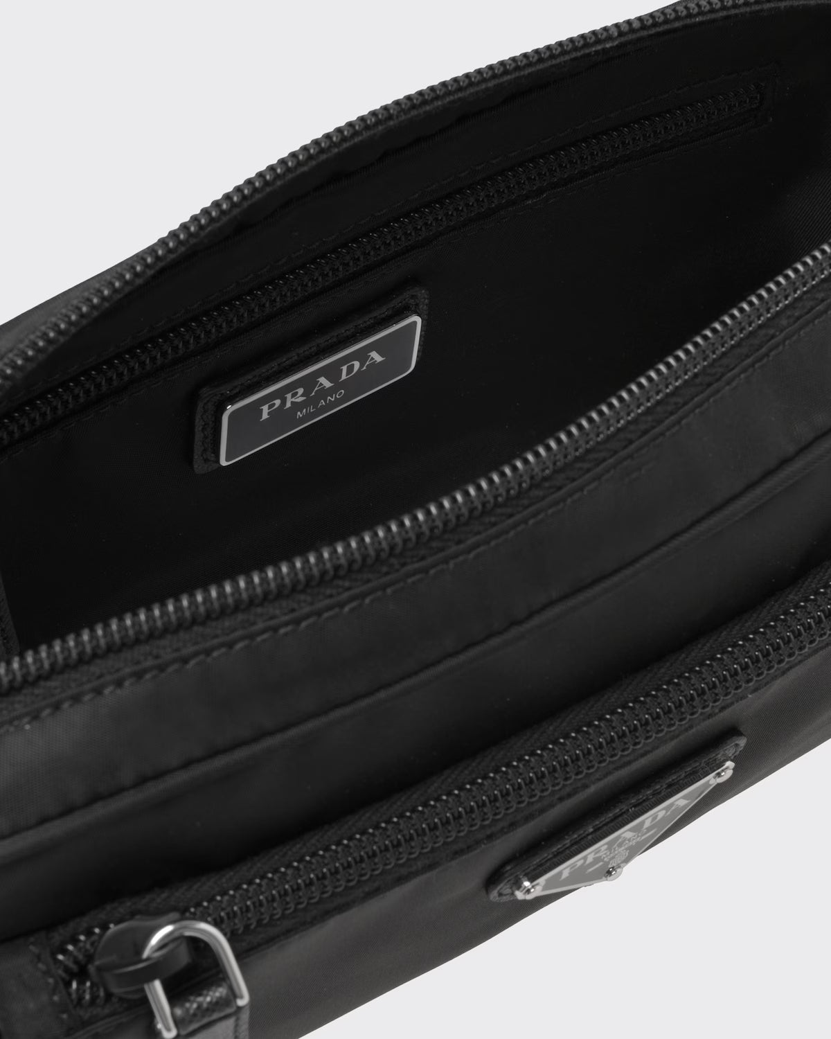 Re-Nylon and Saffiano leather belt bag Black