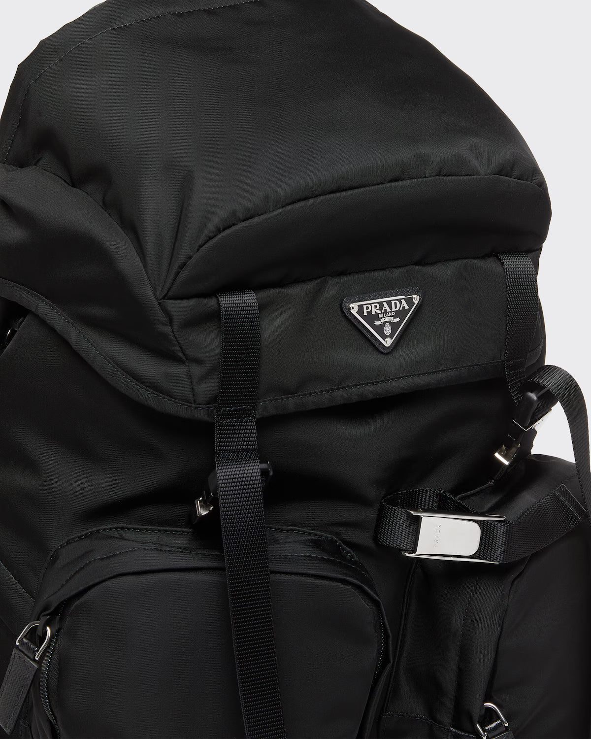 Re-Nylon and Saffiano leather backpack Black
