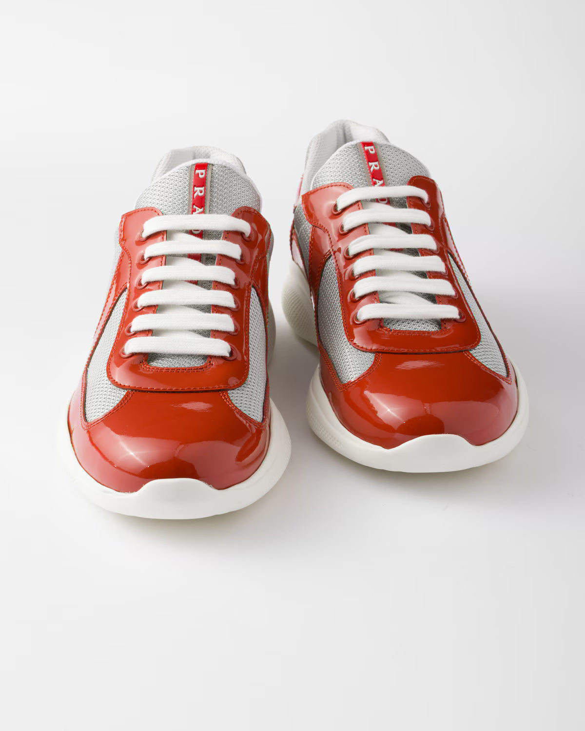 Patent Leather and Technical Fabric Prada America's Cup Sneakers - Copper/Silver
