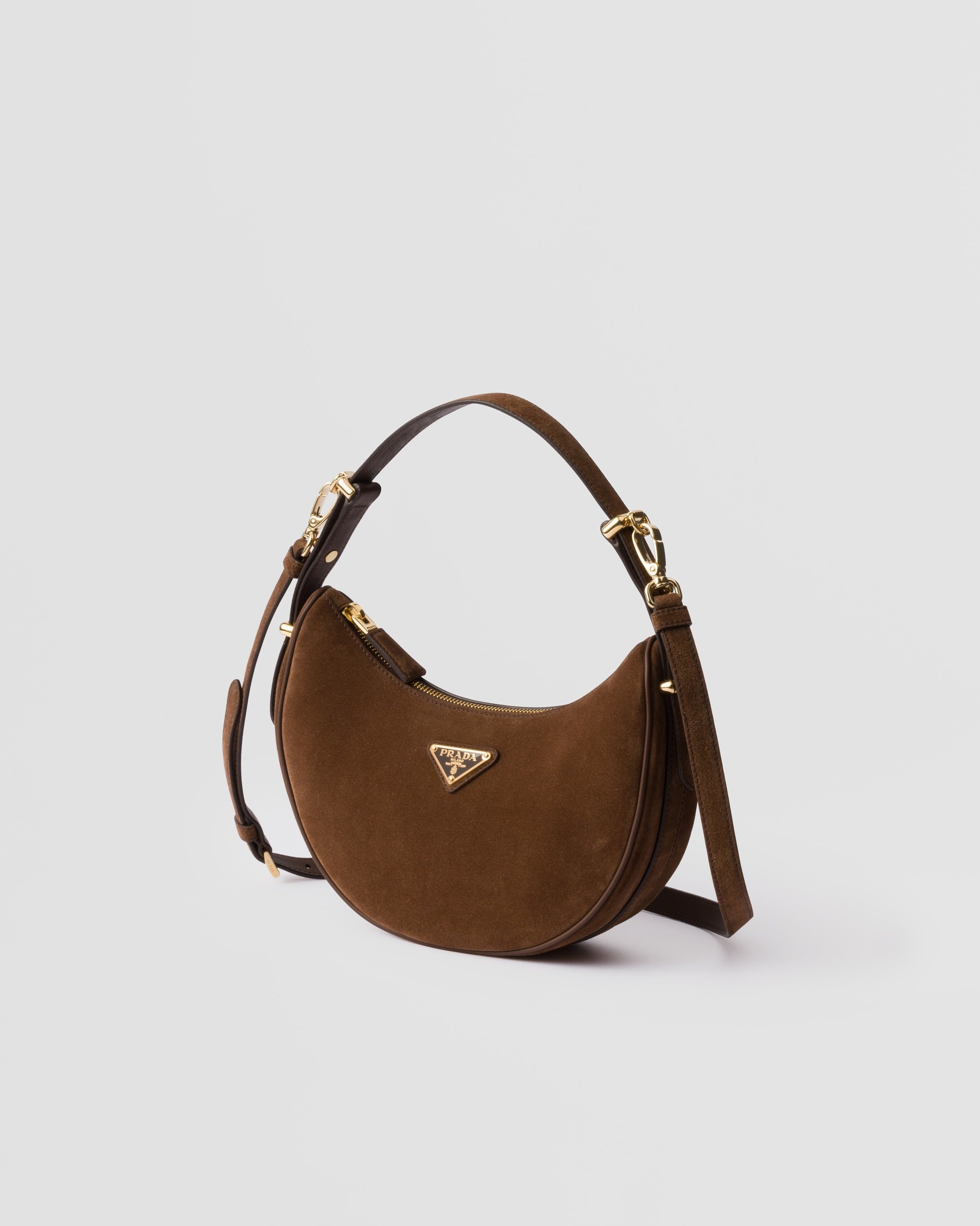 Prada Arqué suede shoulder bag Cocoa Brown