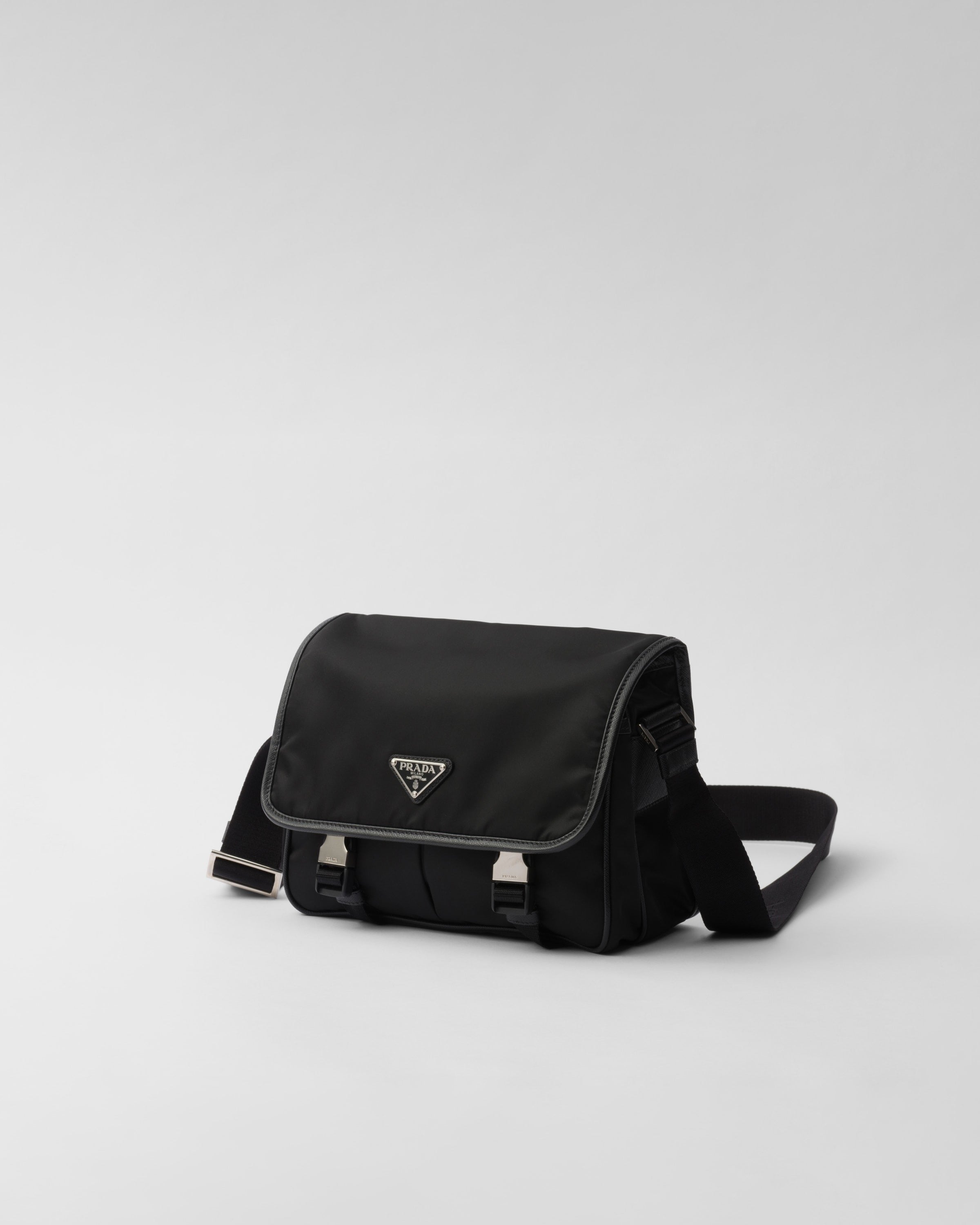 Re-Nylon and Saffiano leather shoulder bag Black