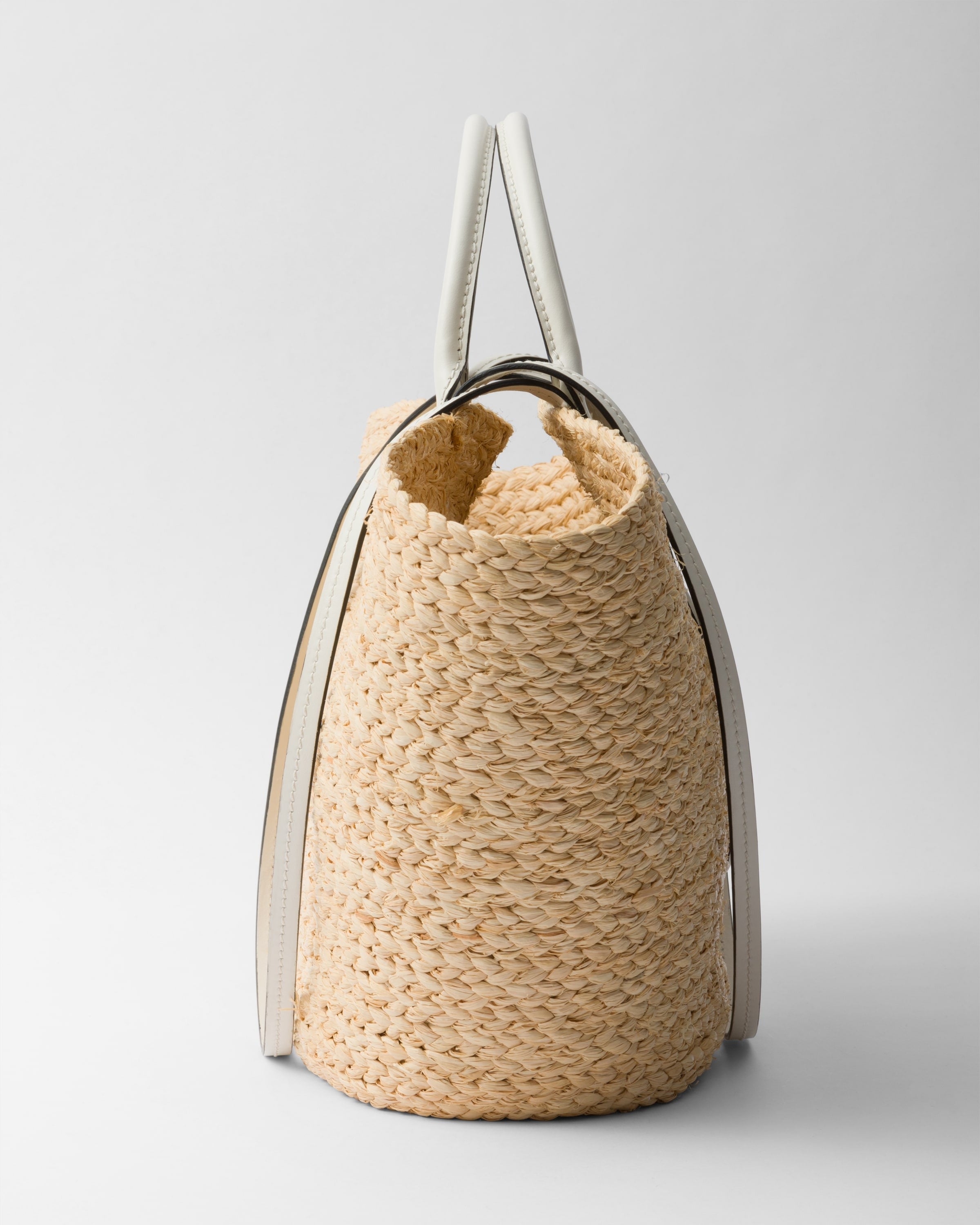 Large raffia and leather shopping bag Tan/White
