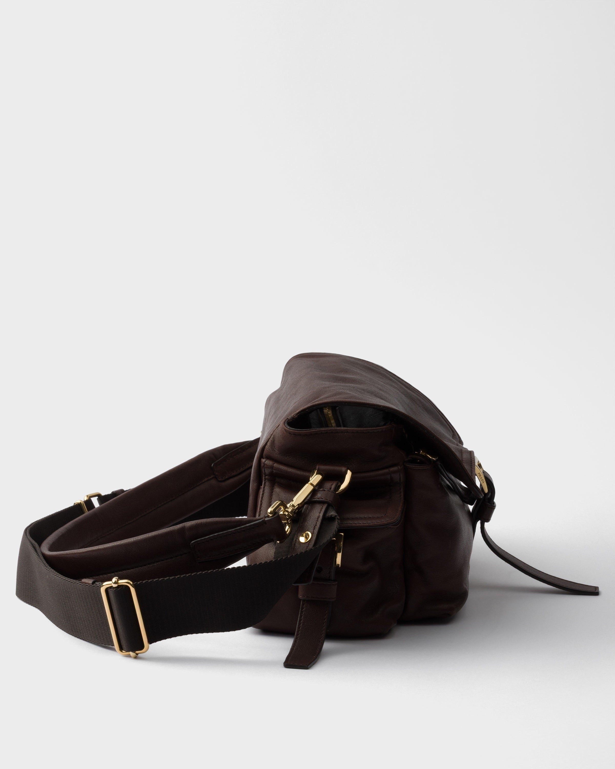 Medium Prada Explore nappa leather shoulder bag with flap Sienna