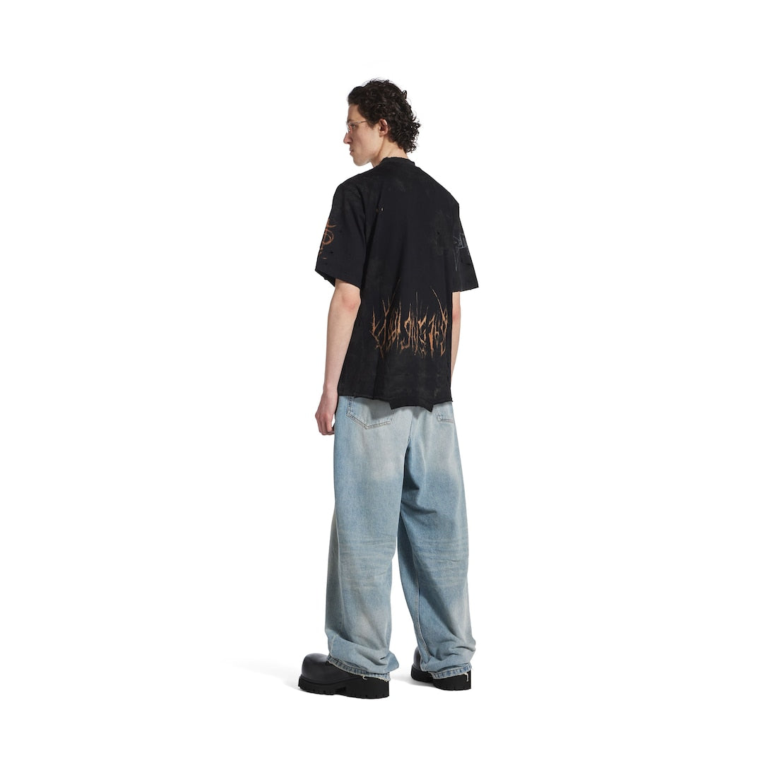 Paris Moon Upside Down T-shirt Oversized in Black Faded