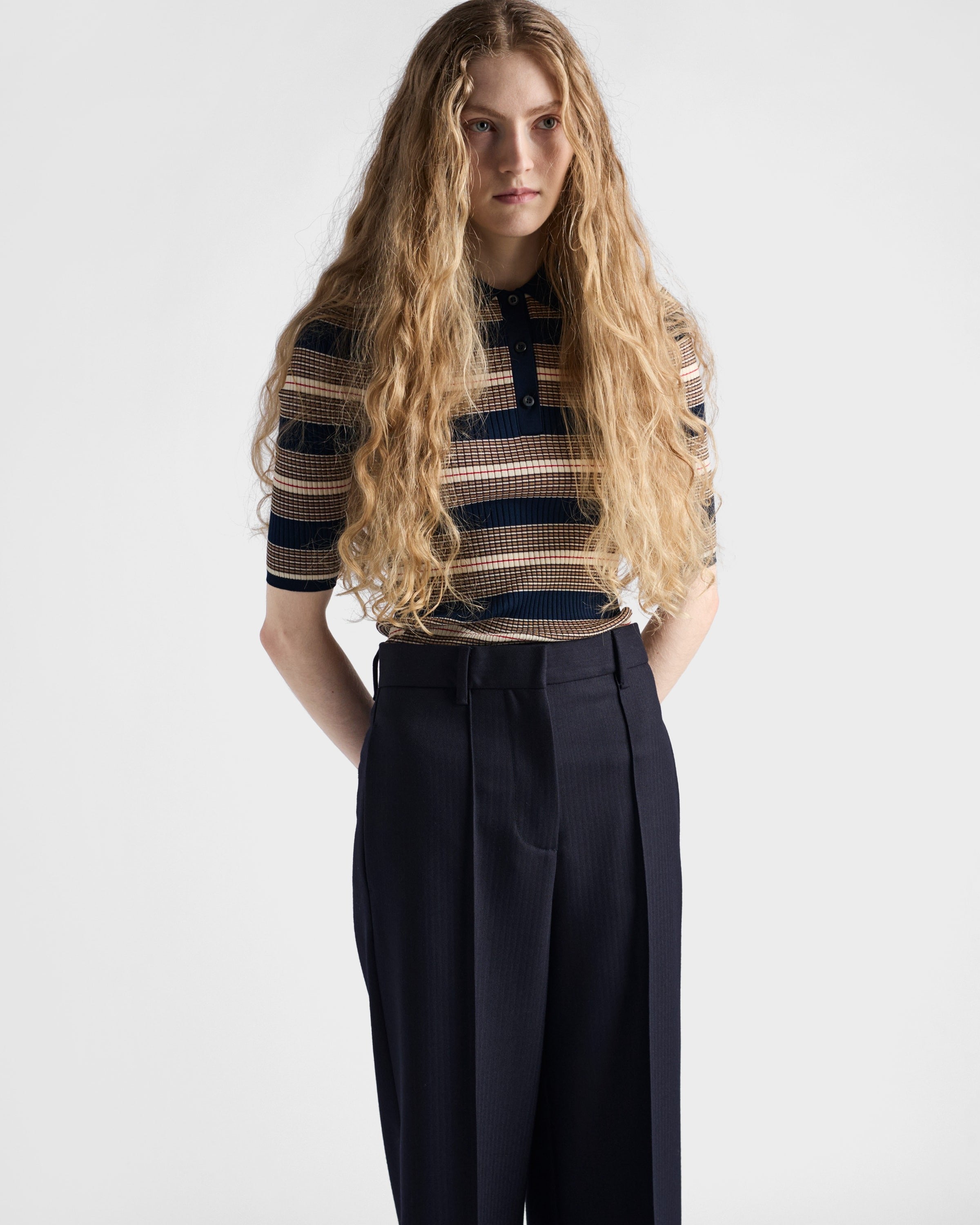 Striped cotton polo shirt Navy