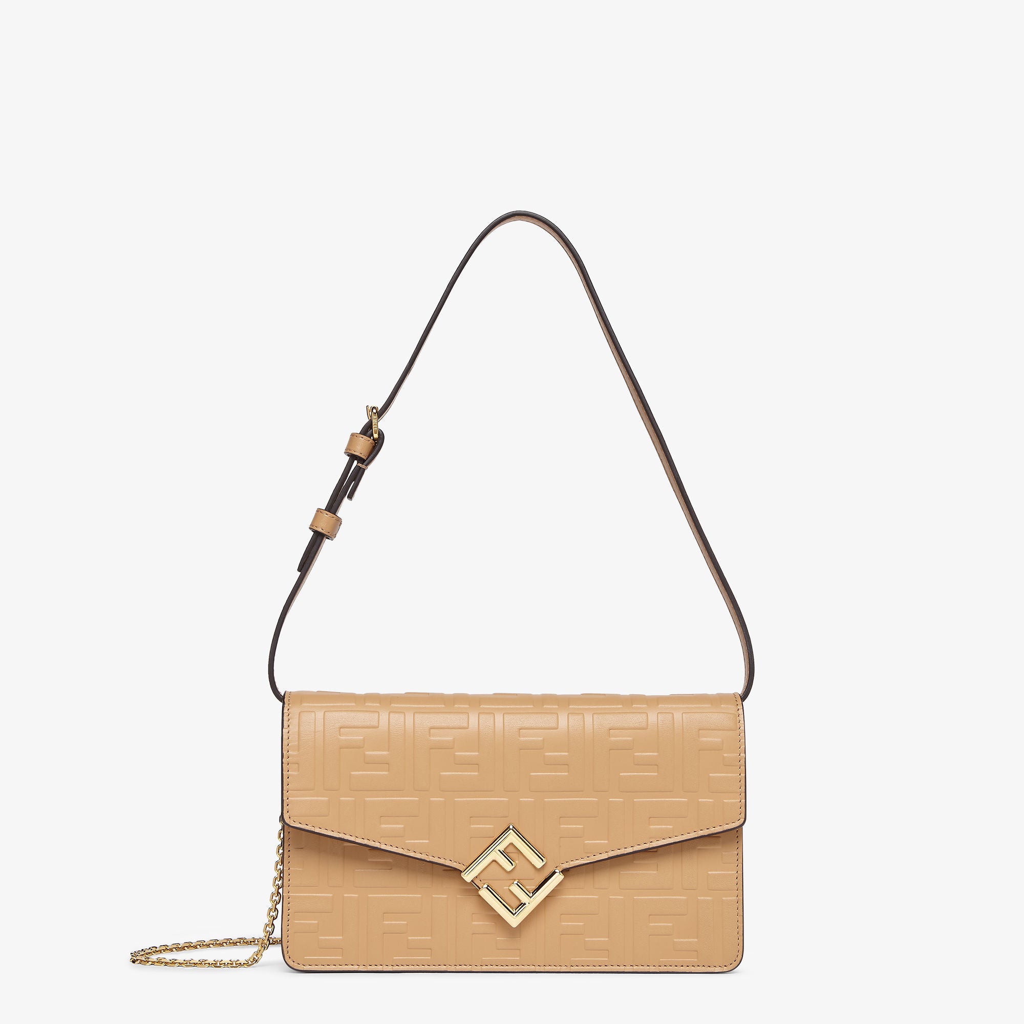 FF Diamonds Wallet On Chain Light brown FF leather wallet