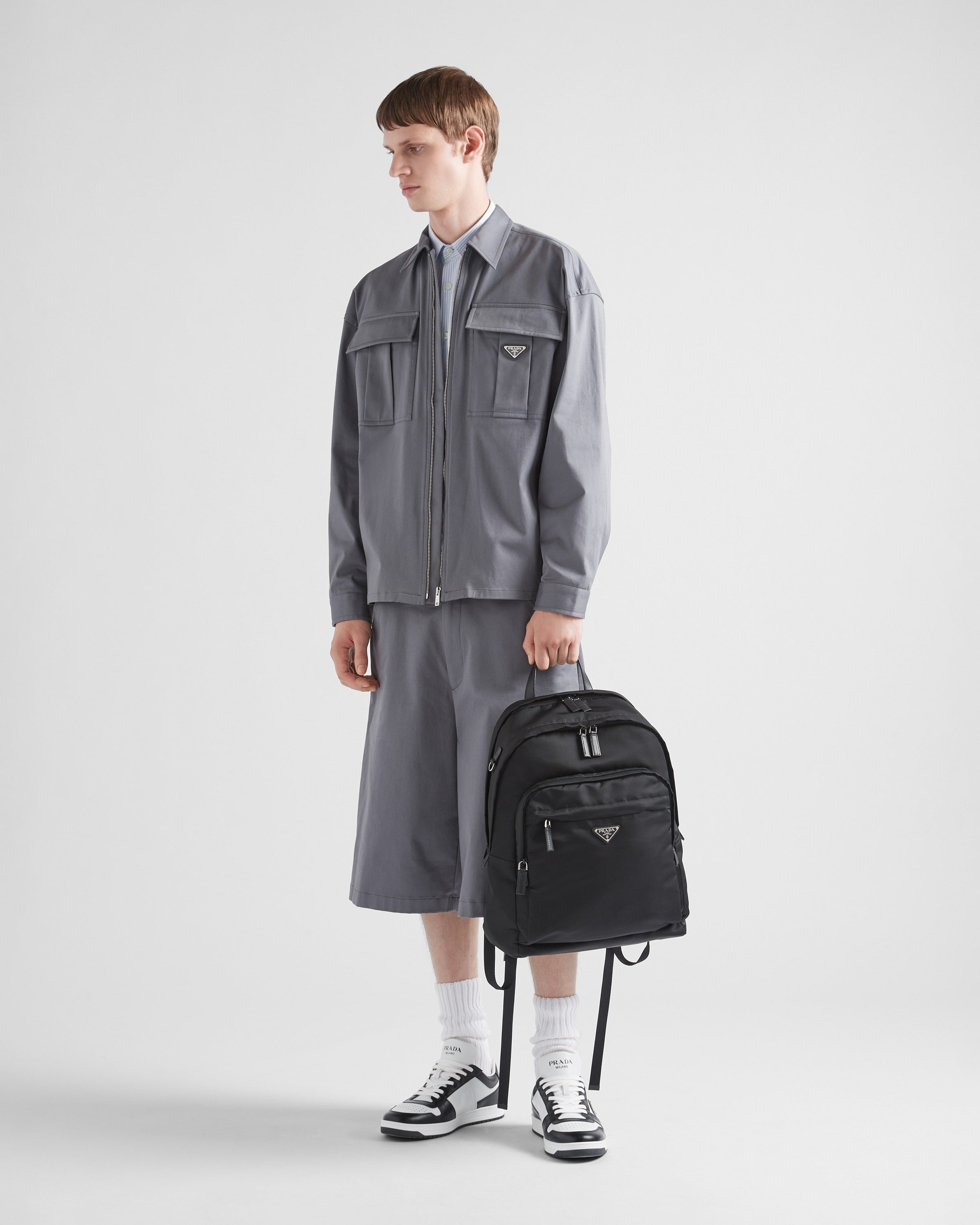 Re-Nylon and Saffiano leather backpack Black