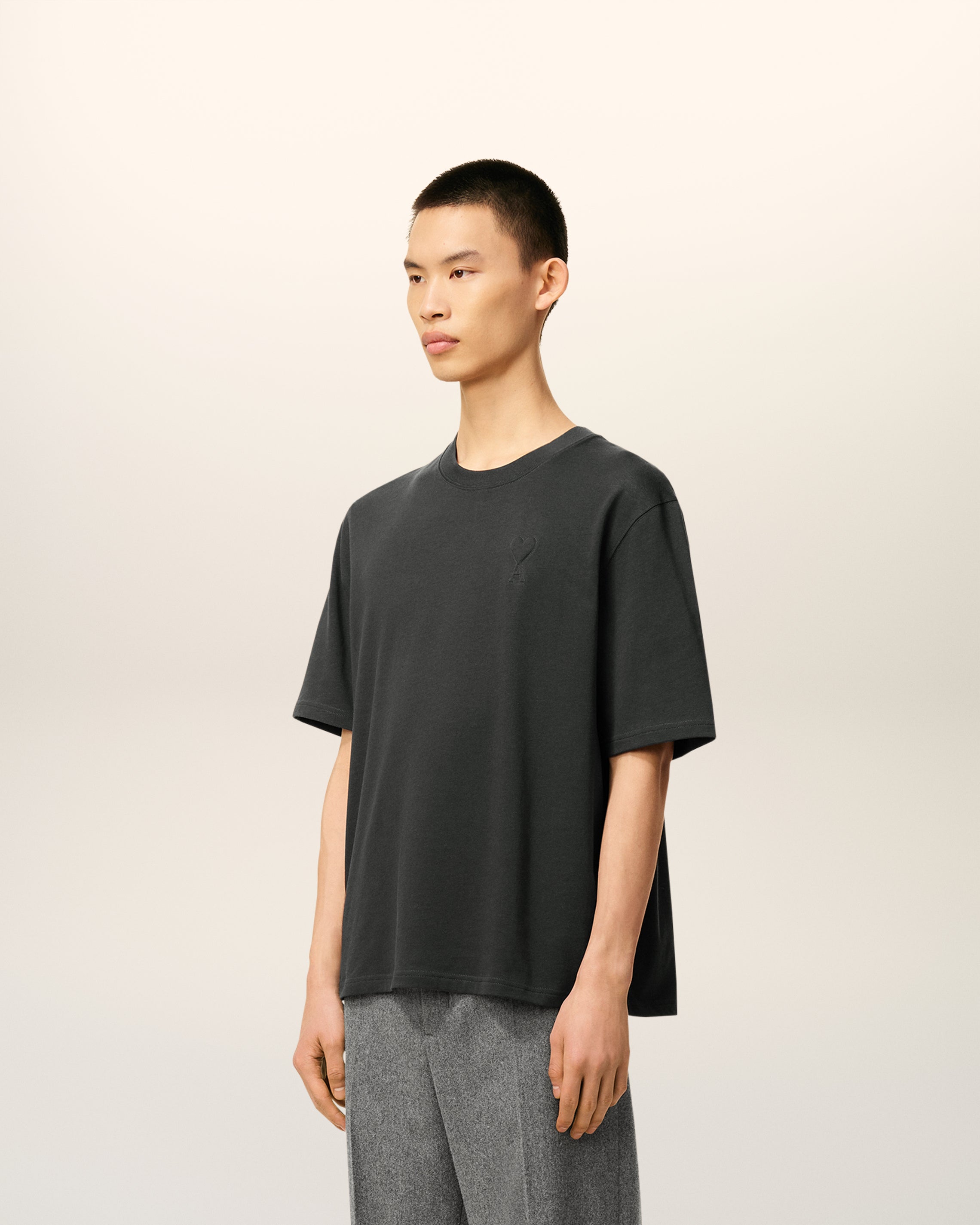 Black Cotton Ami De Coeur Cosy Fit T-shirt ANTHRACITE