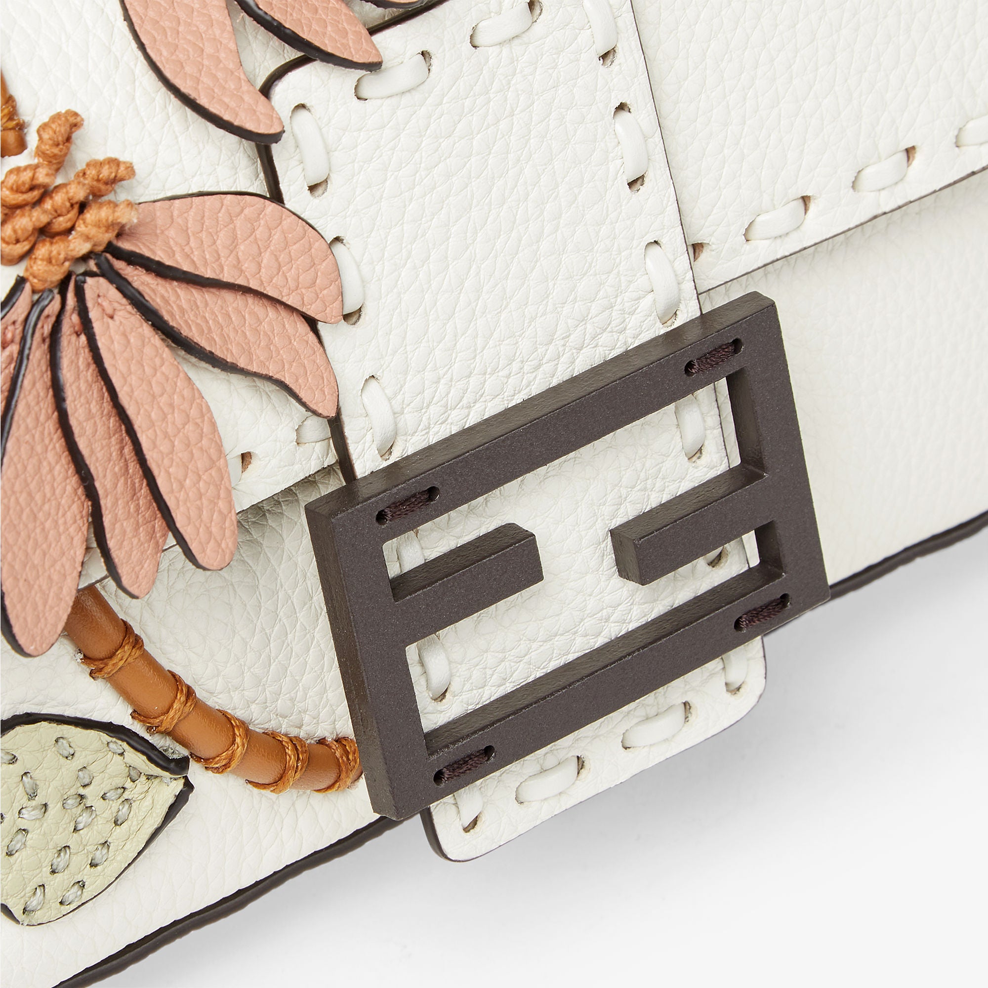 Baguette Mini White Selleria bag with floral motifs and 309 hand-sewn stitches