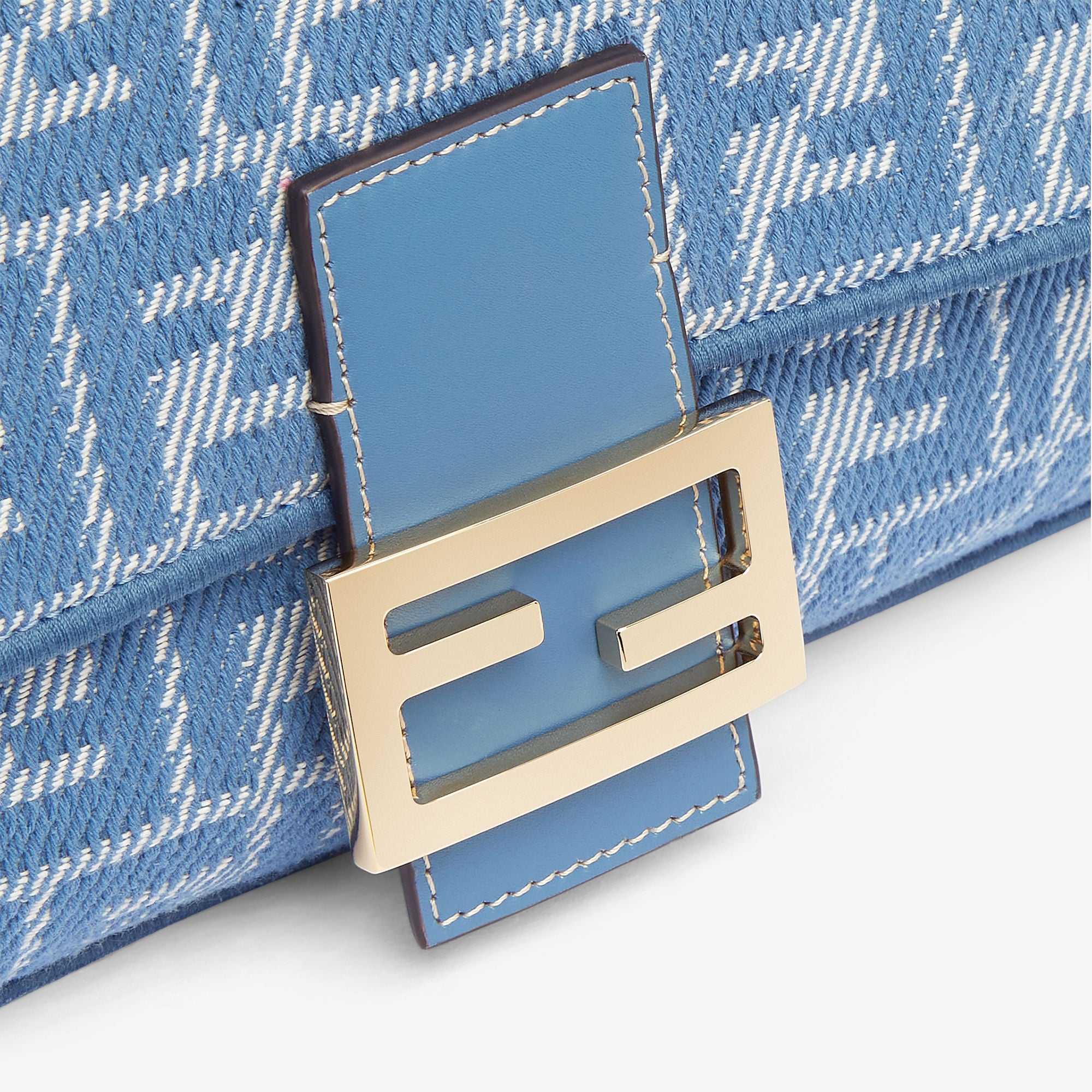 Baguette Blue denim-effect FF jacquard bag