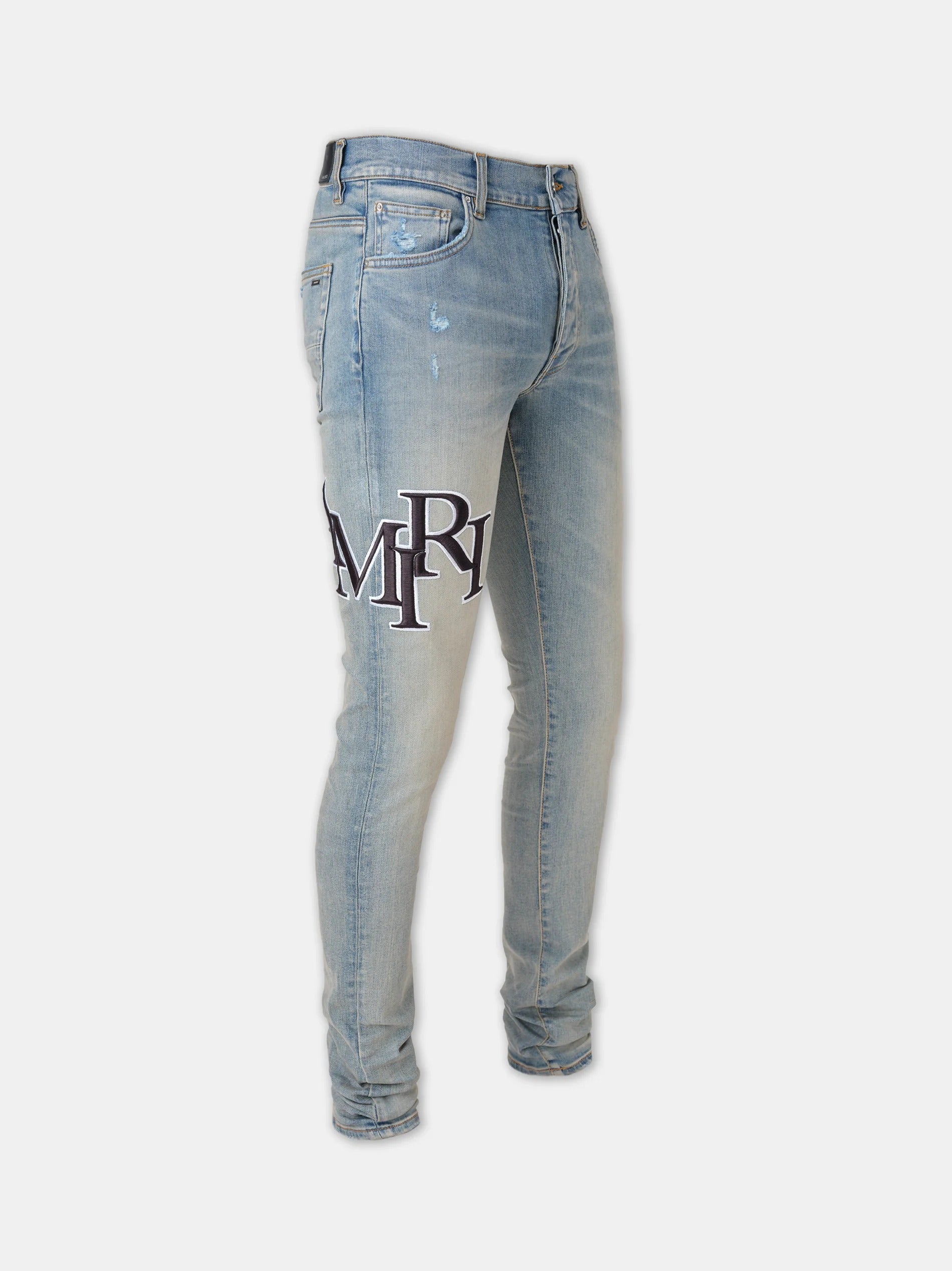 STAGGERED EMBROIDERED LOGO JEAN Vintage Indigo