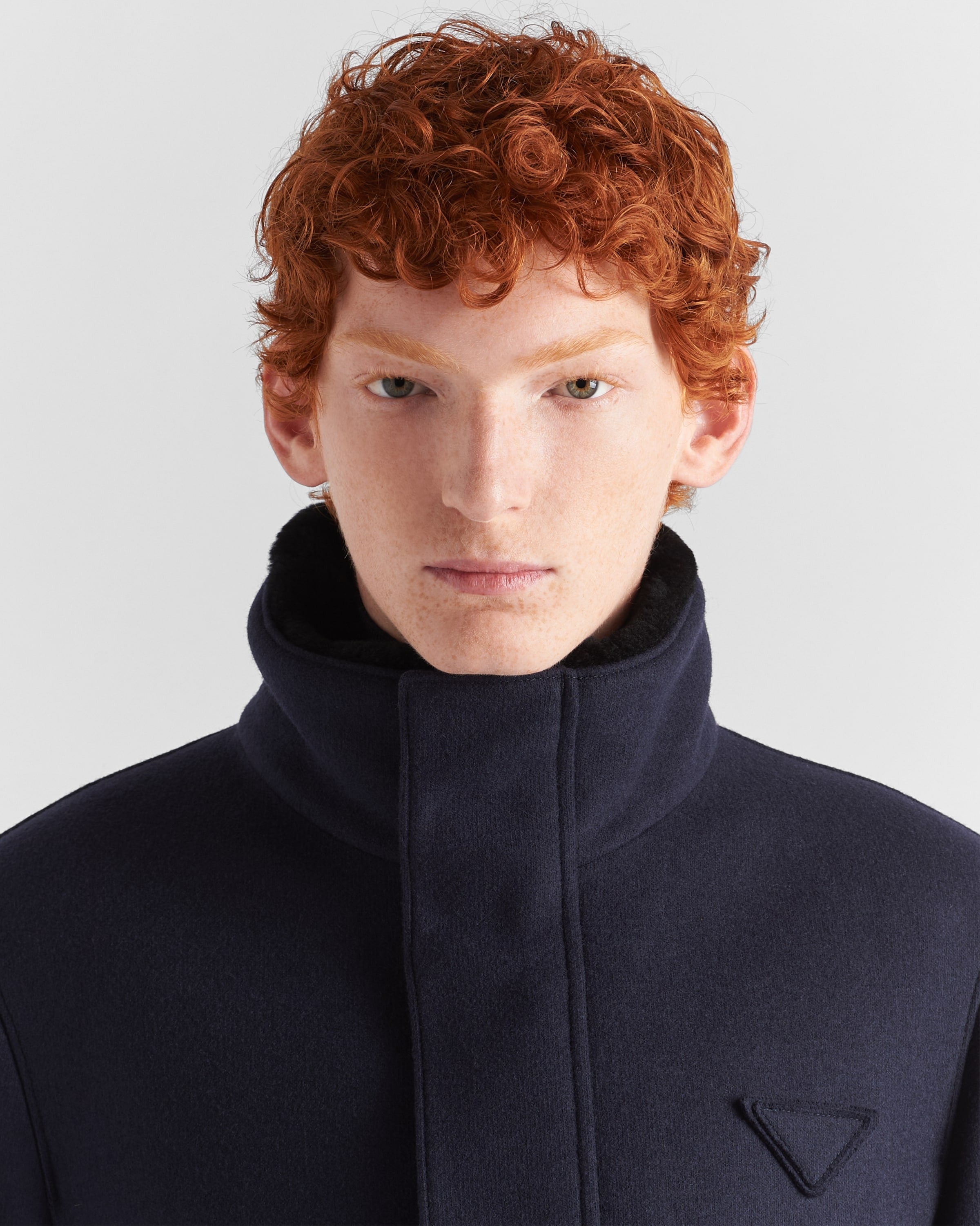 Wool blend and shearling jacket Navy