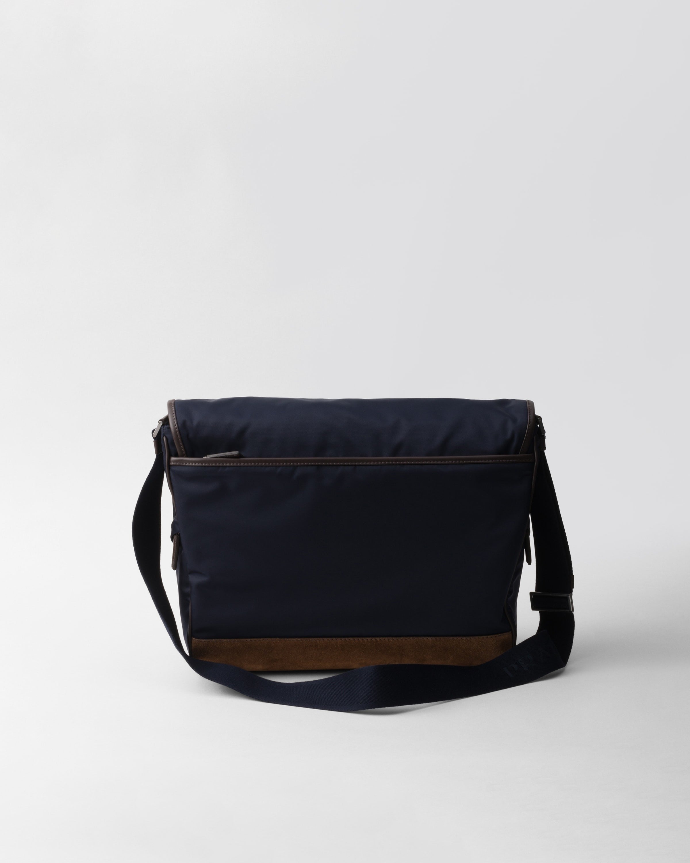Large Re-Nylon and leather shoulder bag Blue/Coffee