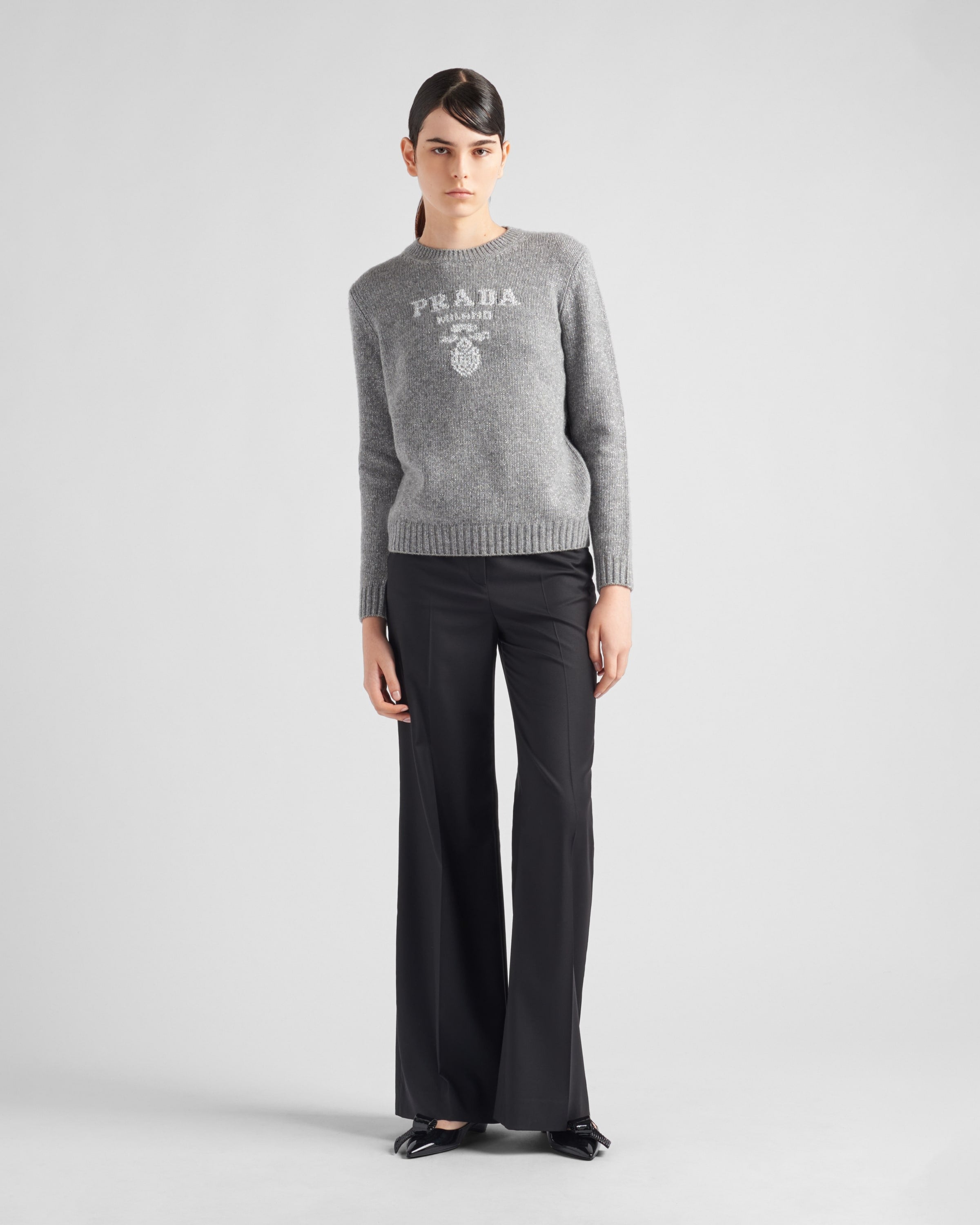 Wool, cashmere and lamé crew-neck sweater Grey/Silver