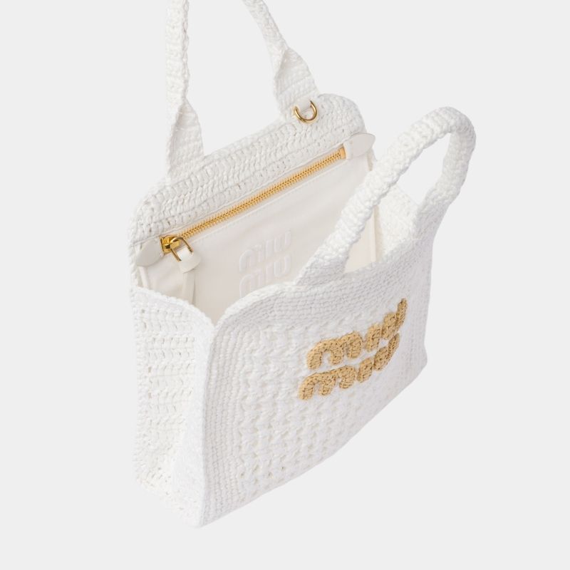 Raffia-Effect Crochet Fabric Tote Bag