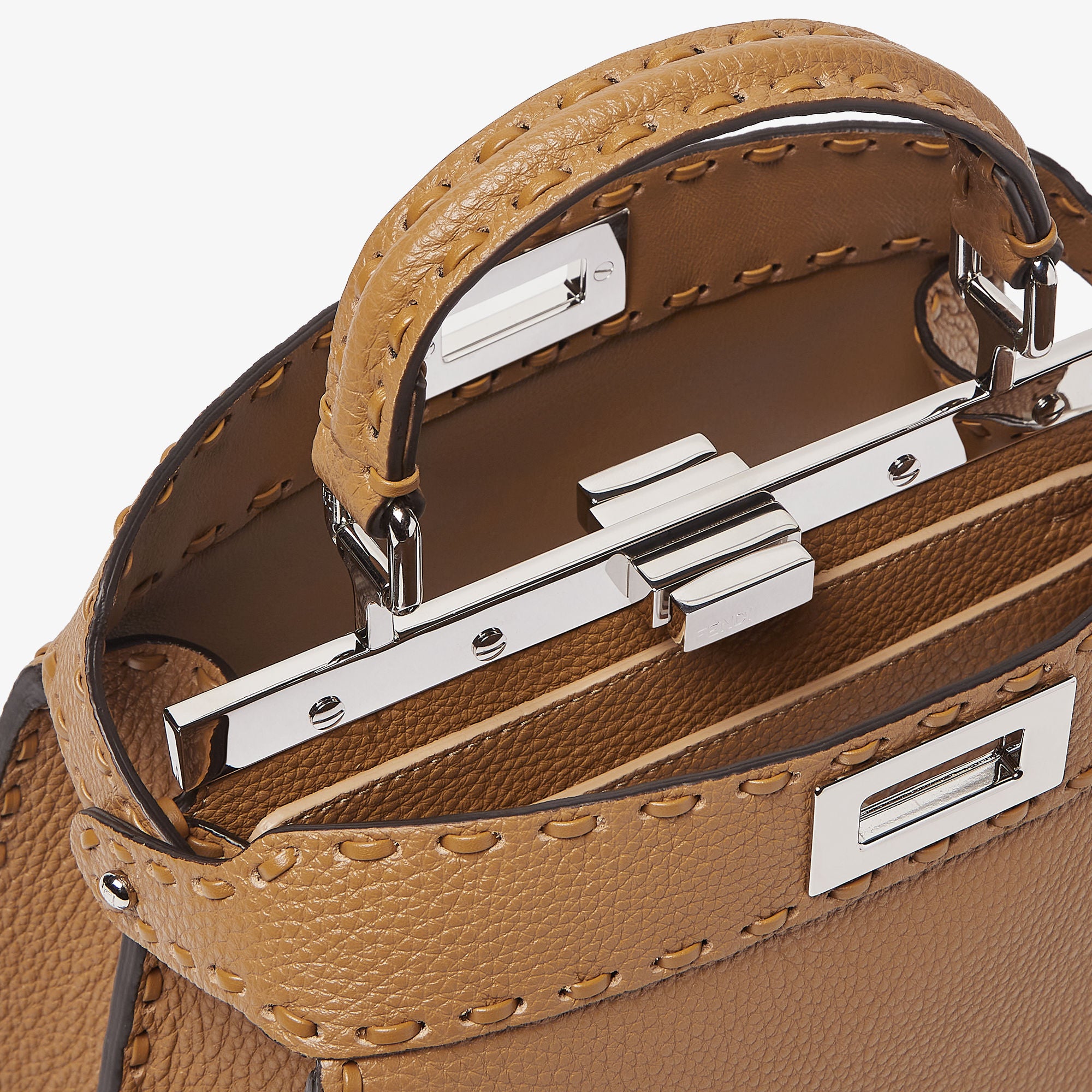 Peekaboo ISeeU Small Coffee-colored Selleria bag with 556 hand-sewn stitches