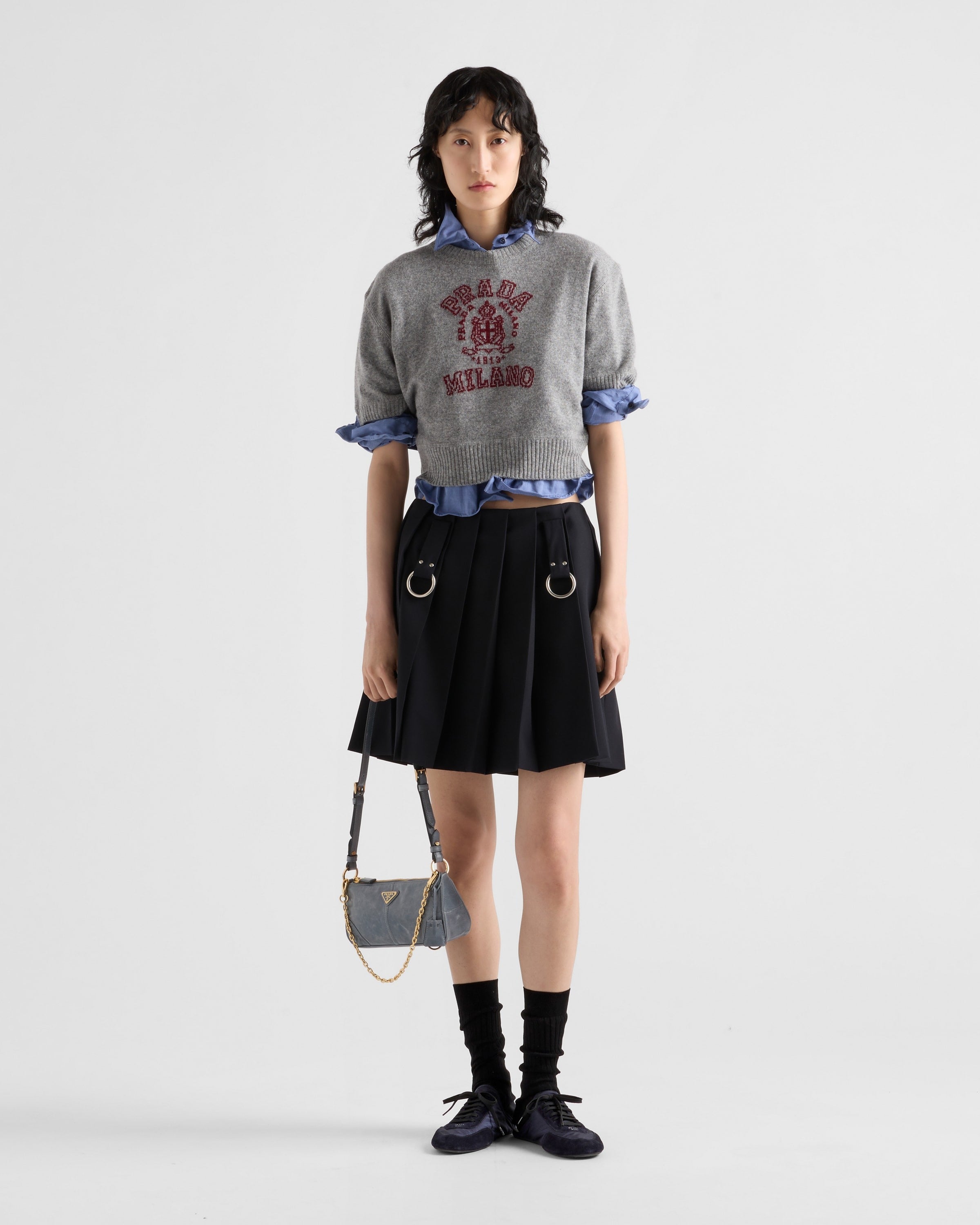 Wool and cashmere intarsia sweater Amaranth/Grey