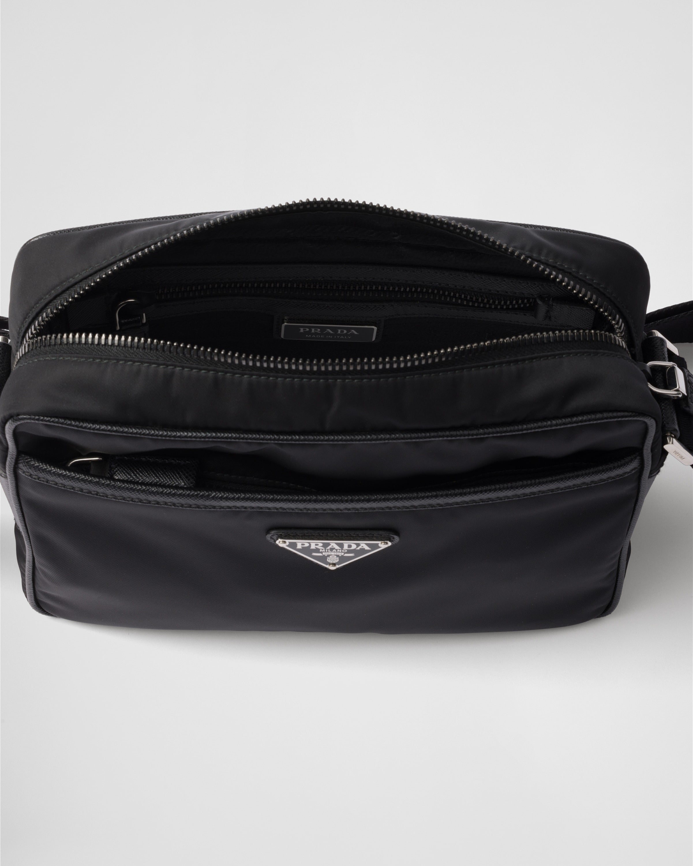 Re-Nylon and Saffiano shoulder bag Black