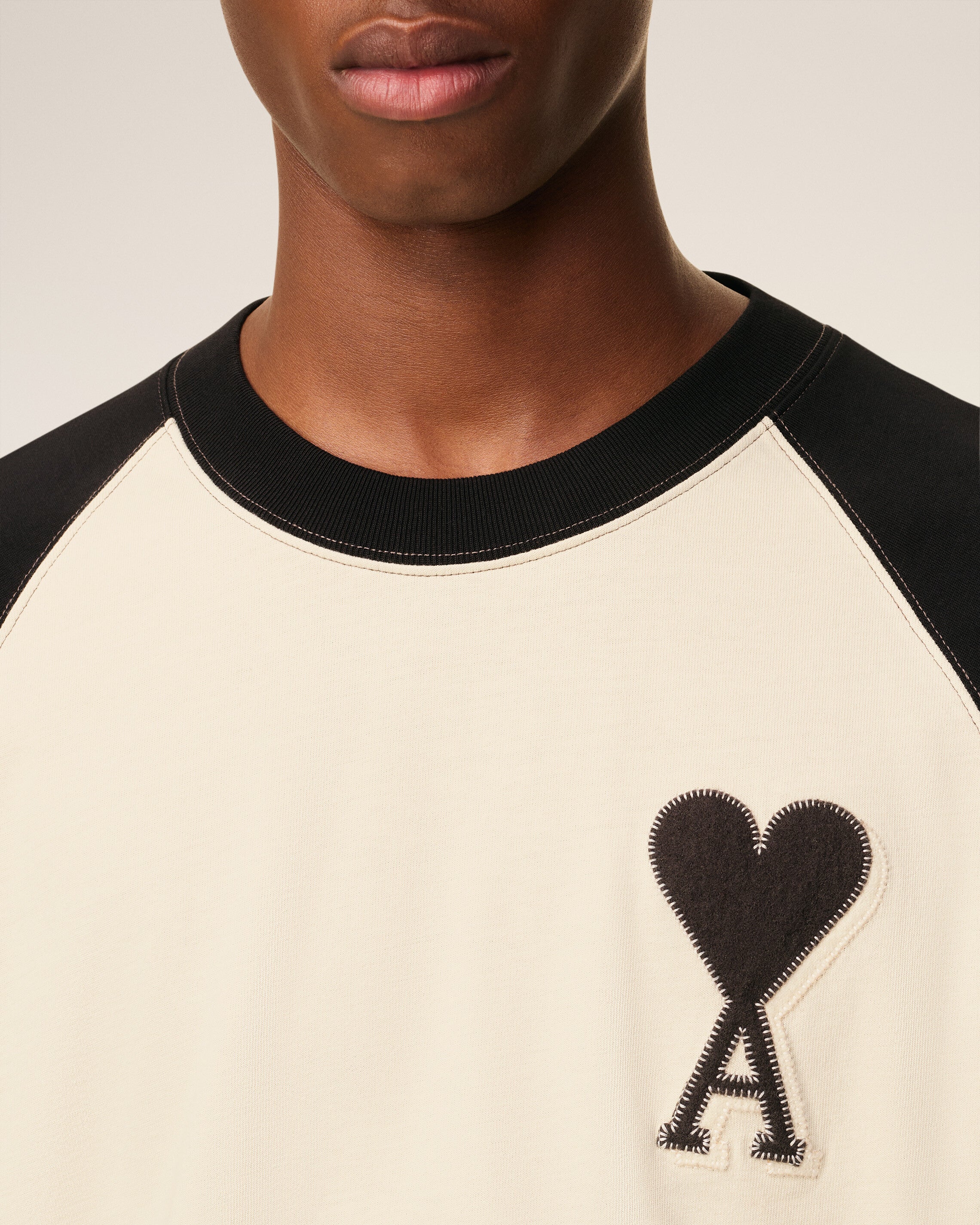 White Cotton Short Sleeves Ami De Coeur T-shirt IVORY/BLACK