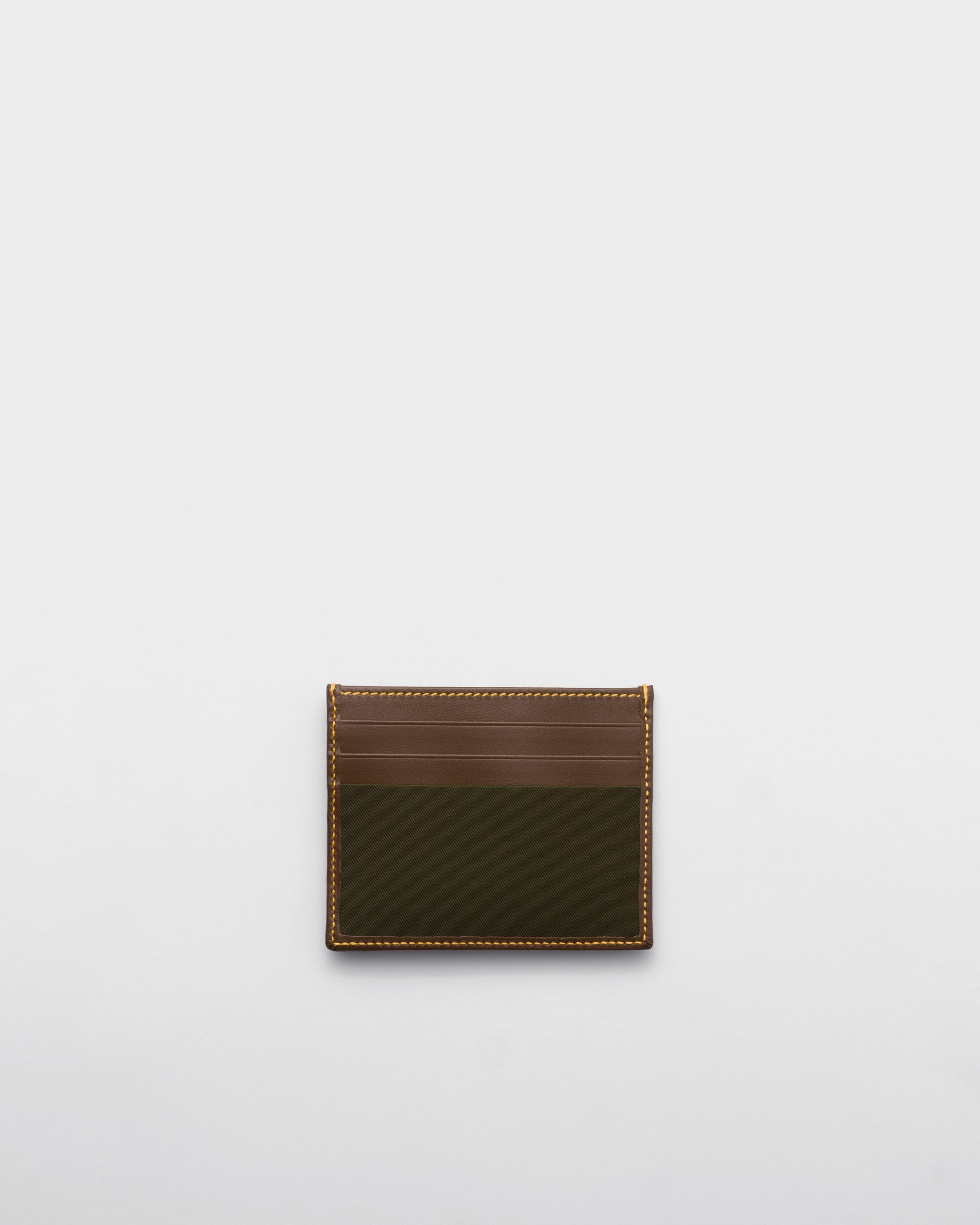 Re-Nylon and leather card holder Musk Green/Cocoa