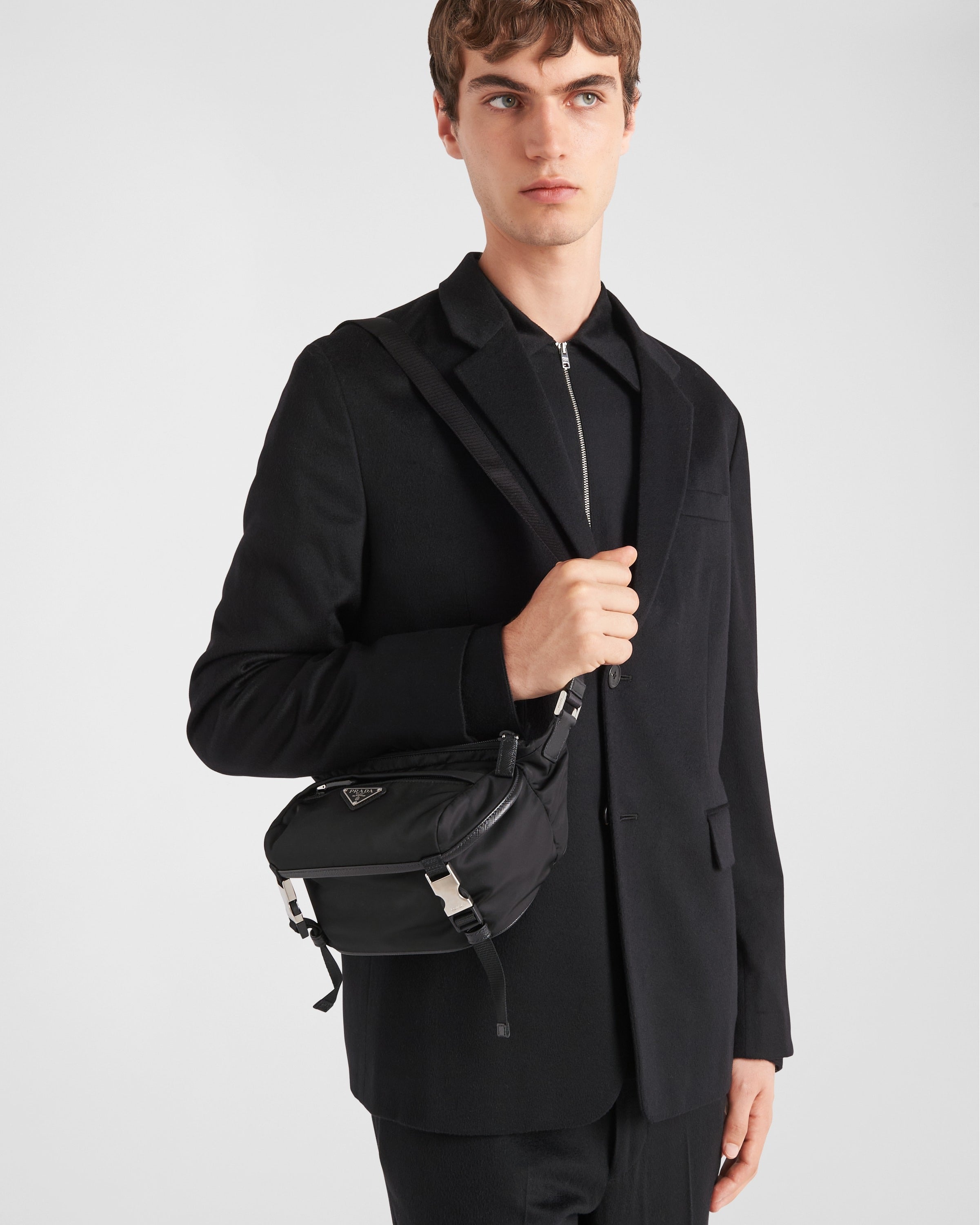 Re-Nylon and Saffiano leather shoulder bag Black