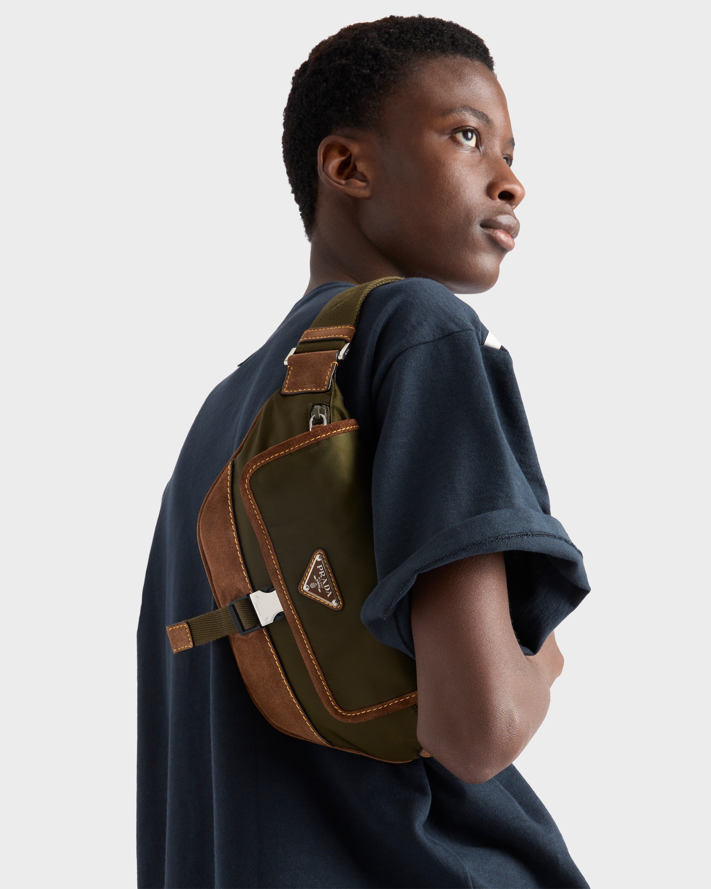 Re-Nylon and suede belt bag Musk Green/Cocoa
