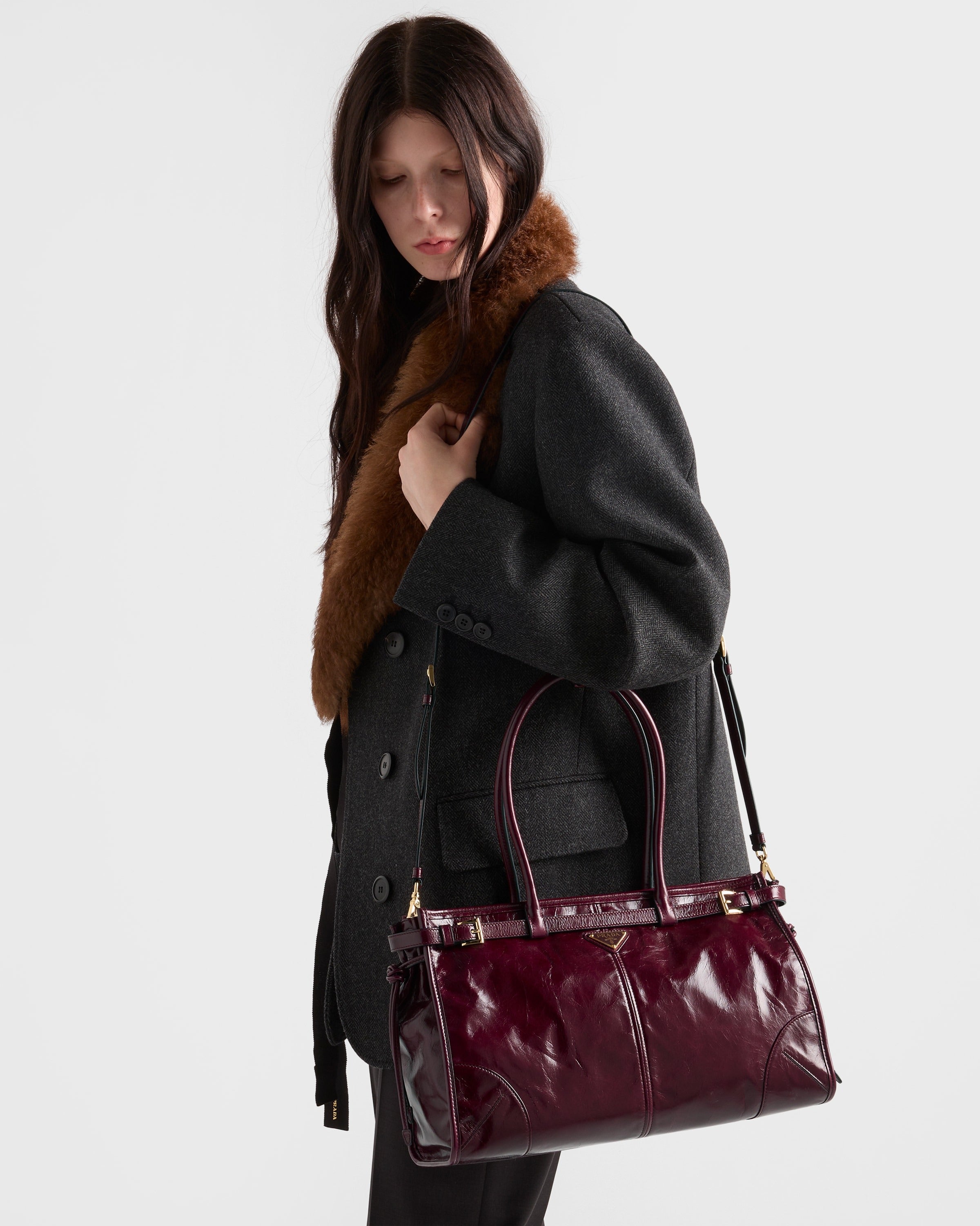 Prada Bonnie large leather handbag Burgundy
