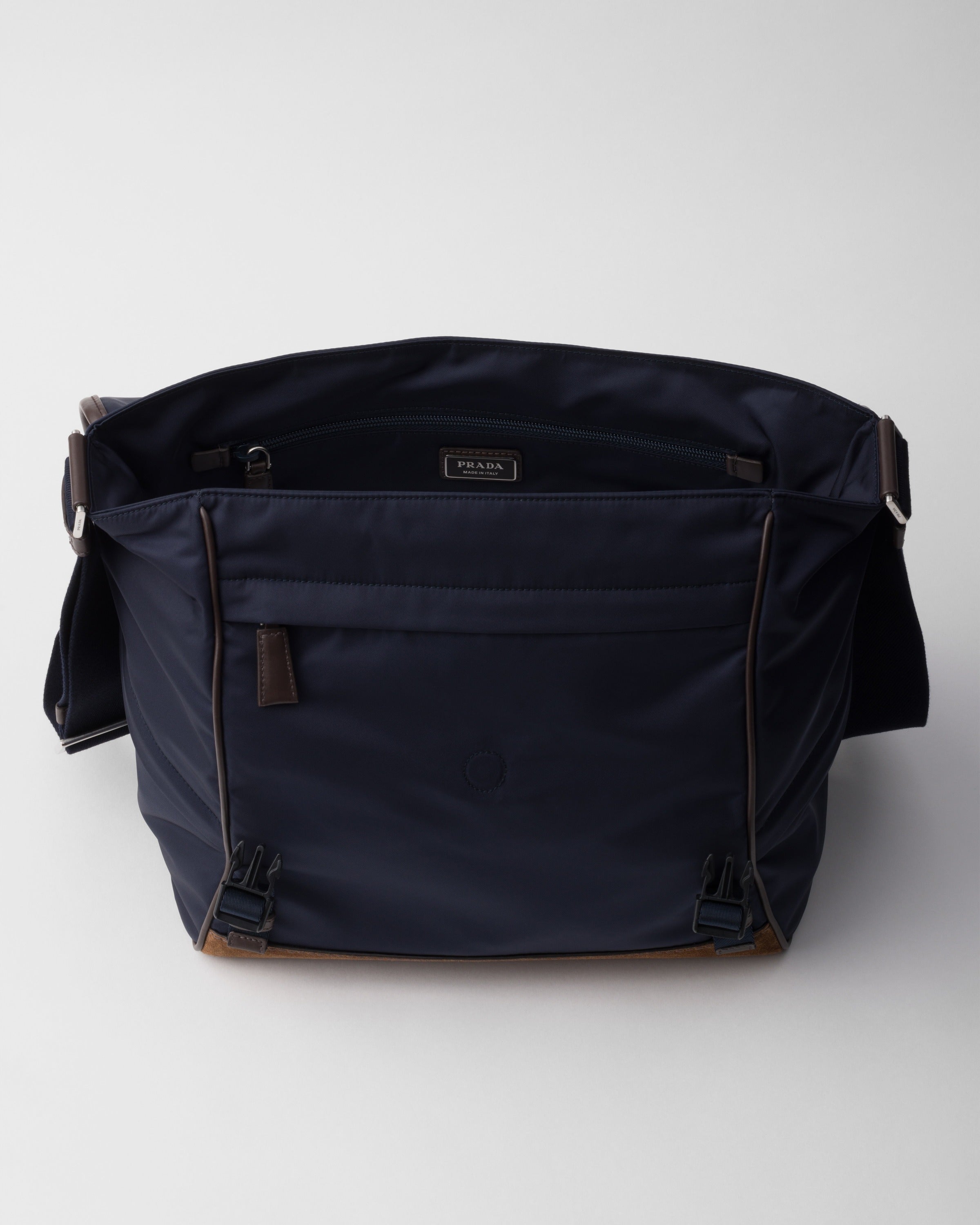 Large Re-Nylon and leather shoulder bag Blue/Coffee