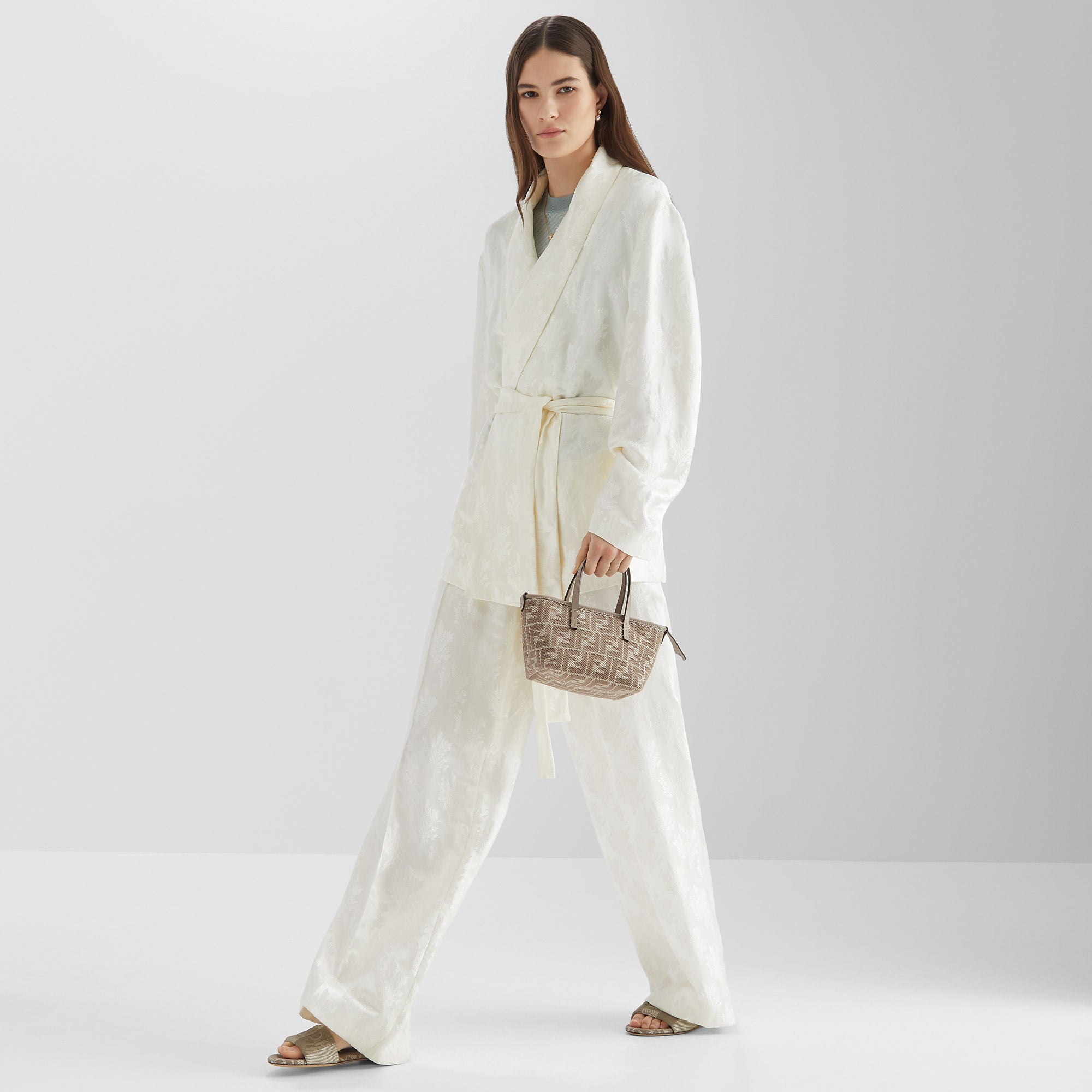 Roll Mini Dove gray denim-effect FF jacquard mini-bag